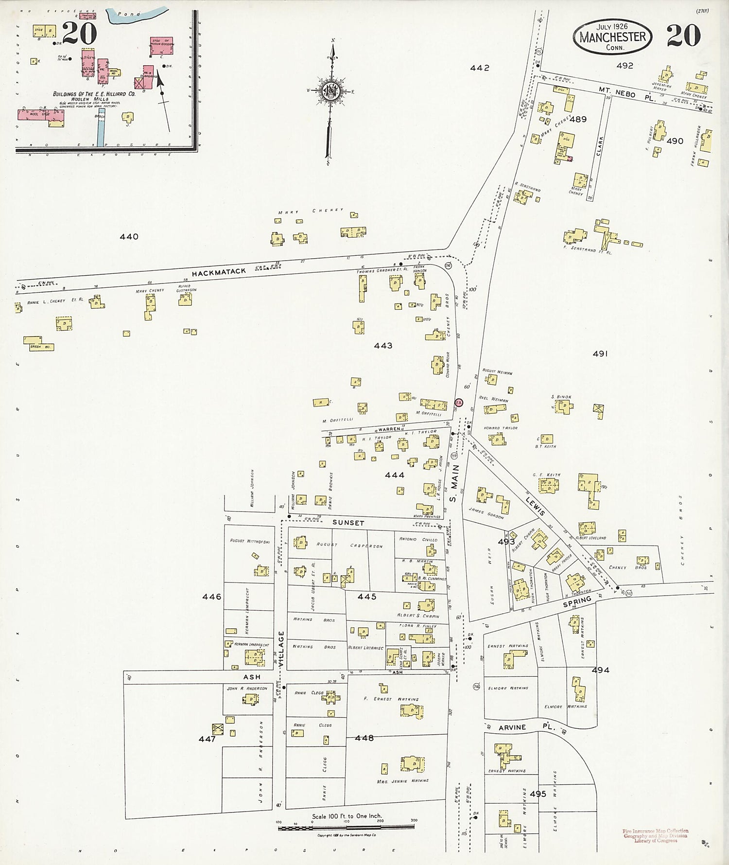 This old map of Manchester Green, Hartford County, Connecticut was created by Sanborn Map Company in 1926