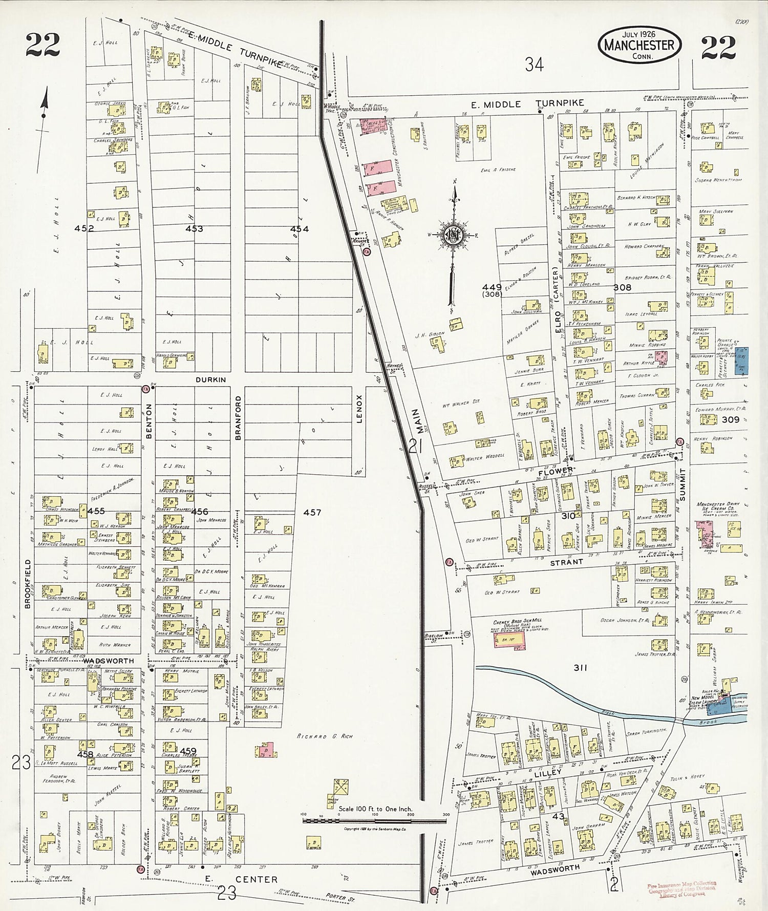 This old map of Manchester Green, Hartford County, Connecticut was created by Sanborn Map Company in 1926