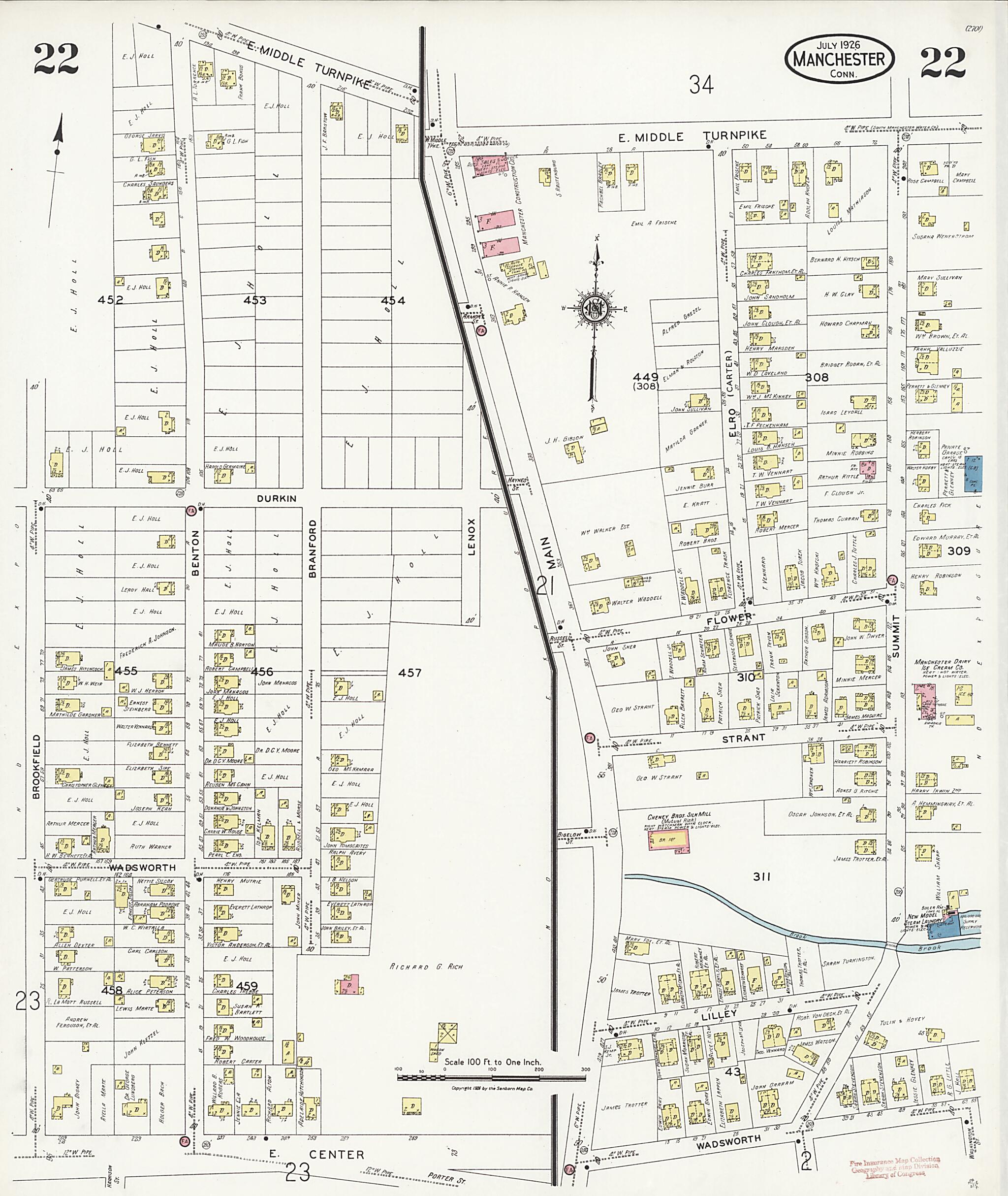 This old map of Manchester Green, Hartford County, Connecticut was created by Sanborn Map Company in 1926
