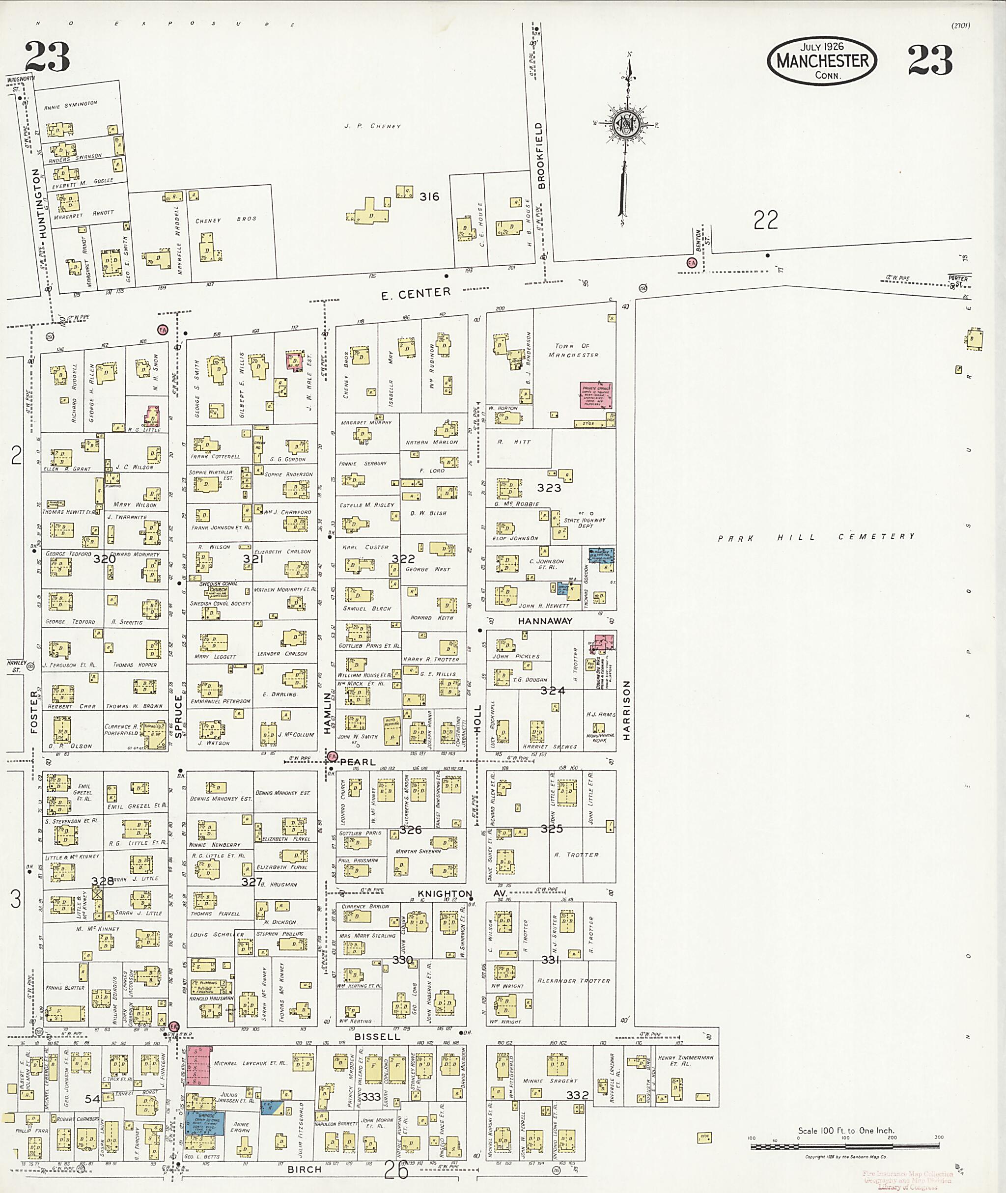 This old map of Manchester Green, Hartford County, Connecticut was created by Sanborn Map Company in 1926