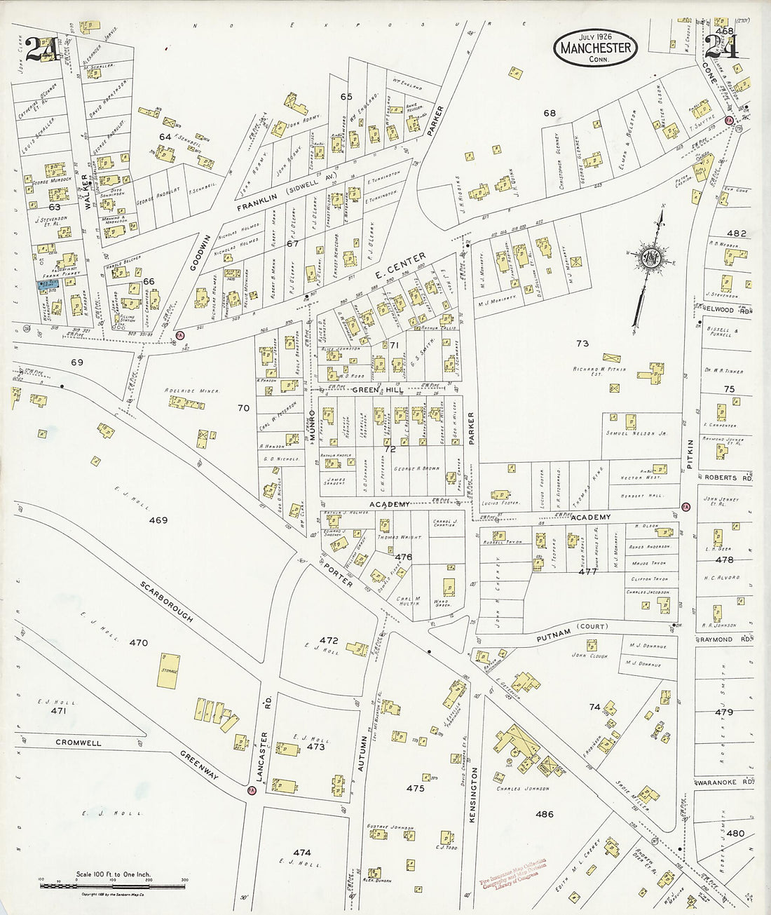 This old map of Manchester Green, Hartford County, Connecticut was created by Sanborn Map Company in 1926