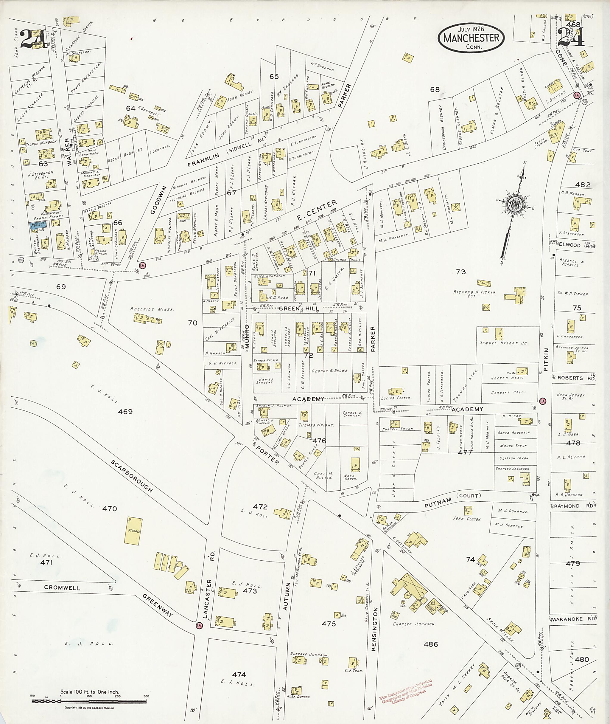 This old map of Manchester Green, Hartford County, Connecticut was created by Sanborn Map Company in 1926