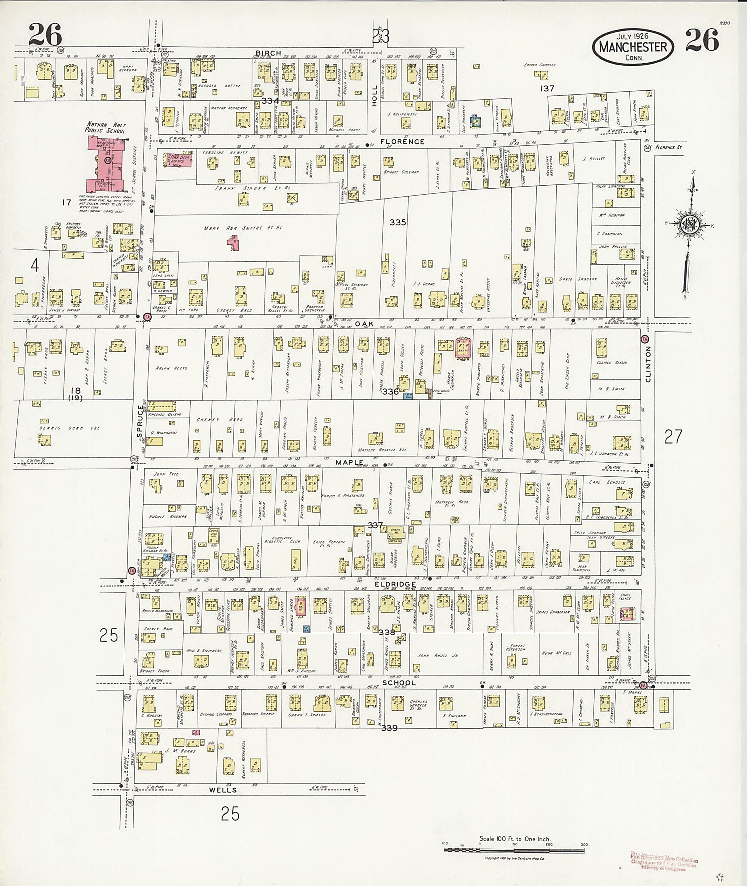 This old map of Manchester Green, Hartford County, Connecticut was created by Sanborn Map Company in 1926