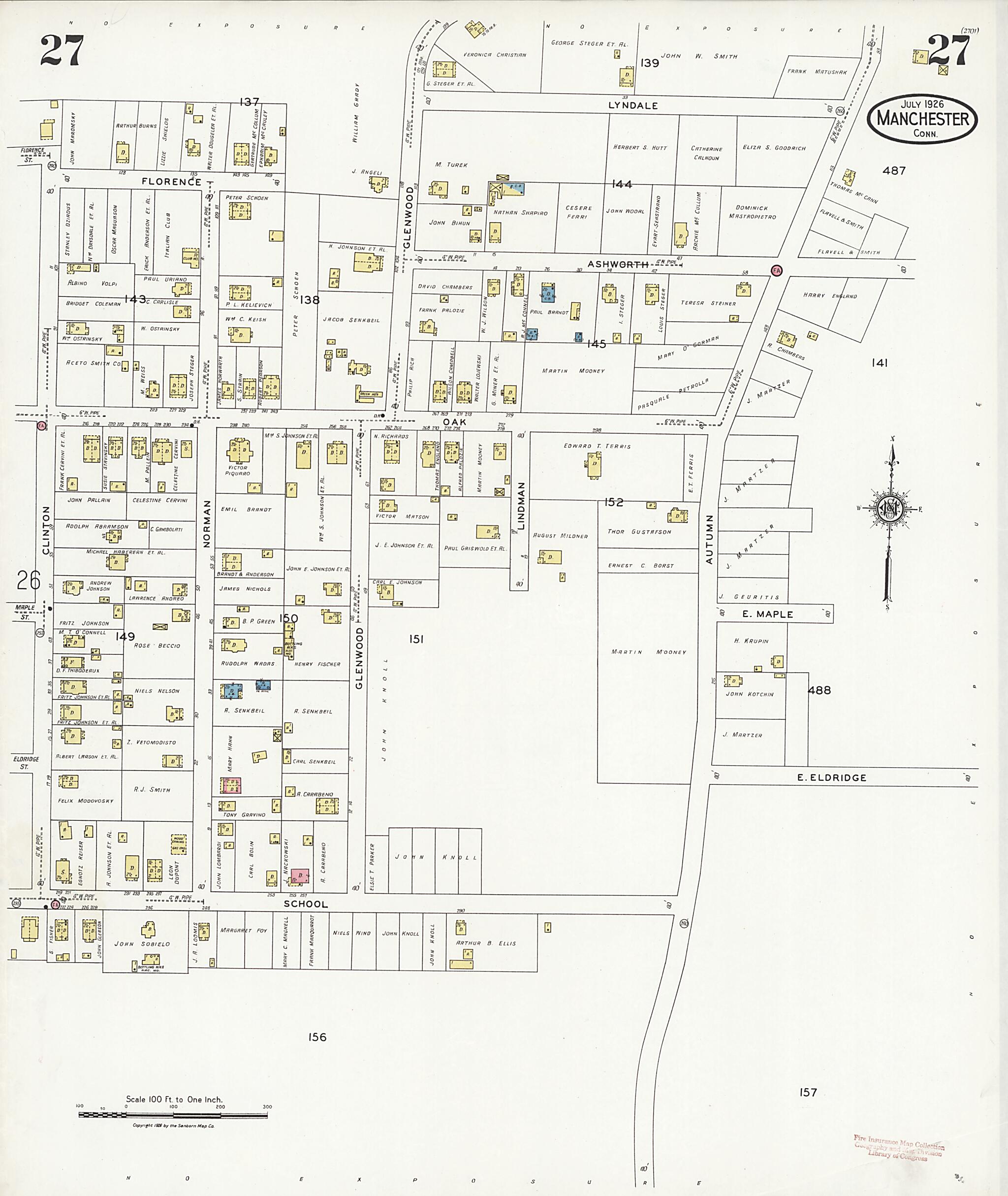 This old map of Manchester Green, Hartford County, Connecticut was created by Sanborn Map Company in 1926