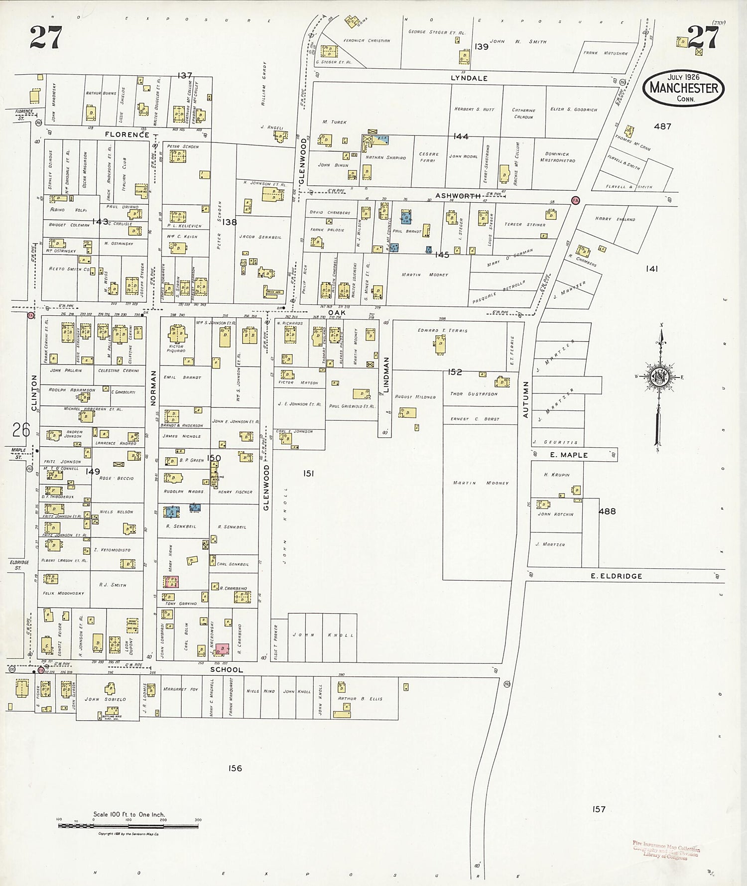 This old map of Manchester Green, Hartford County, Connecticut was created by Sanborn Map Company in 1926
