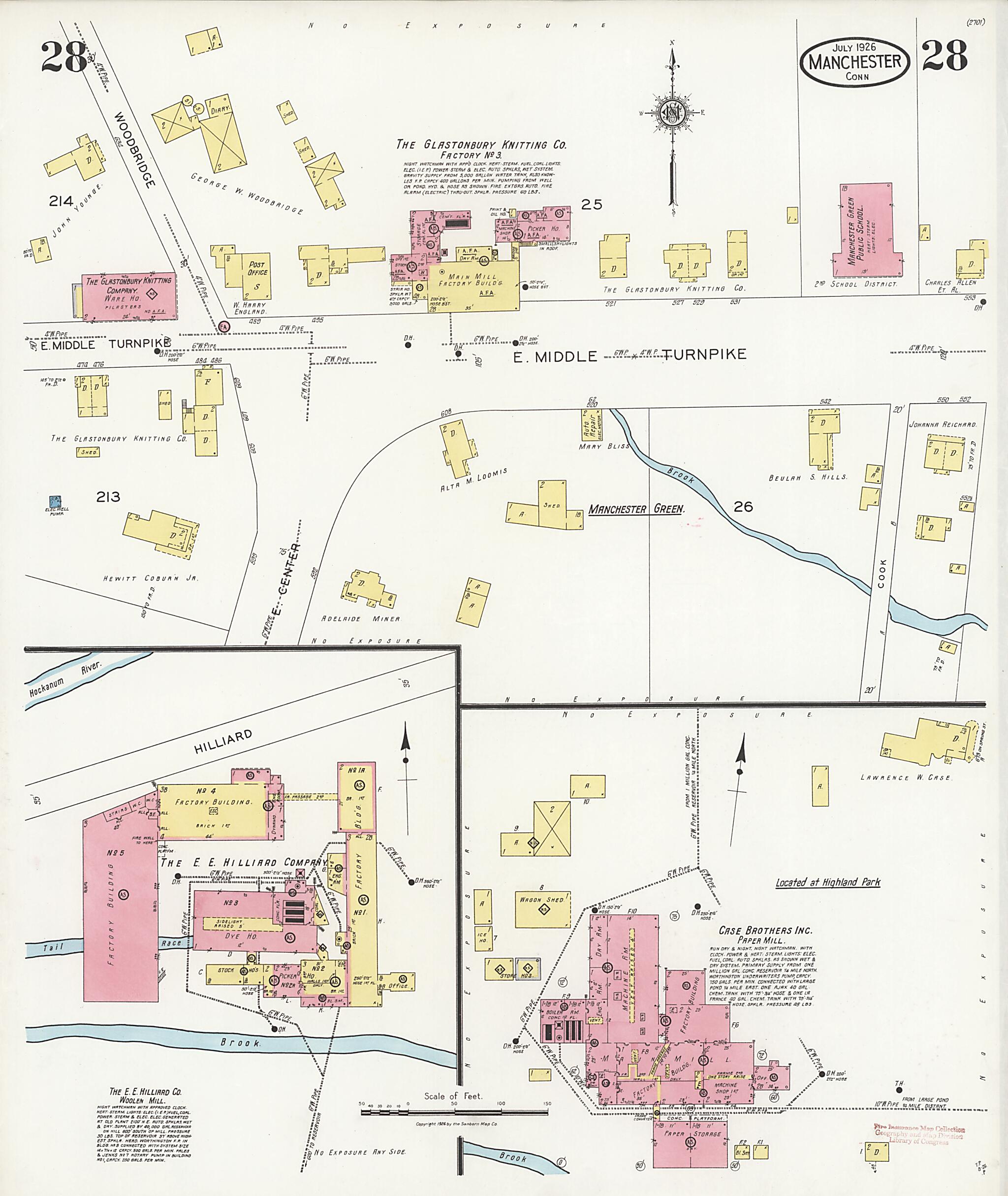 This old map of Manchester Green, Hartford County, Connecticut was created by Sanborn Map Company in 1926