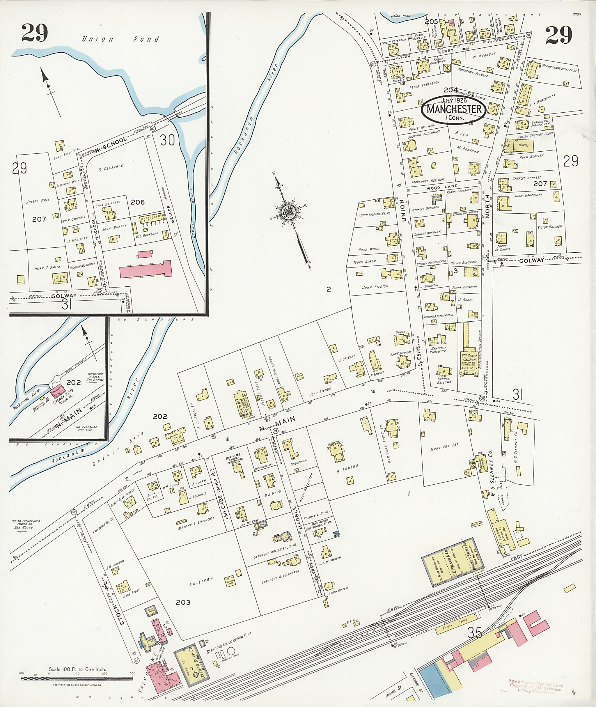 This old map of Manchester Green, Hartford County, Connecticut was created by Sanborn Map Company in 1926