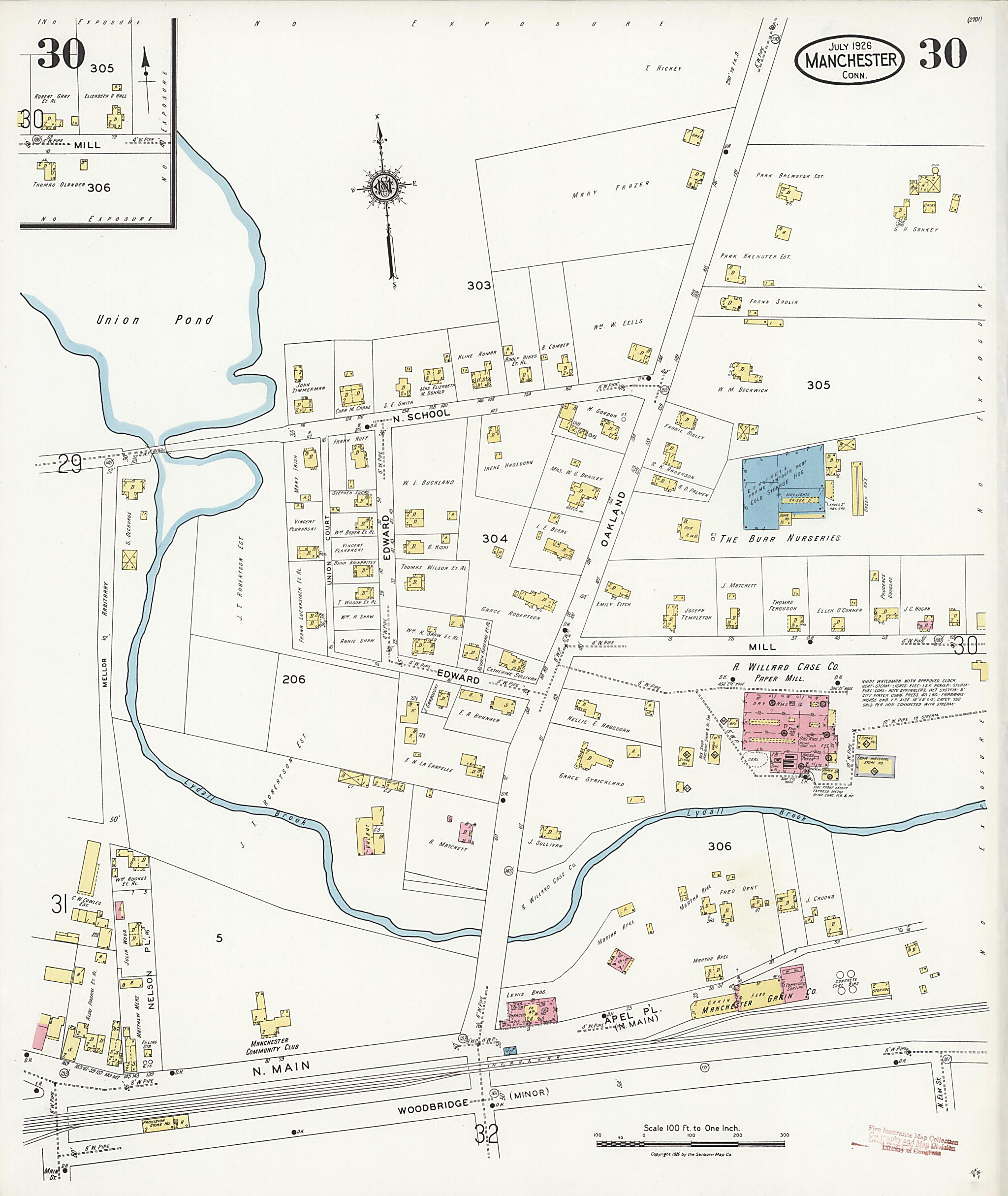 This old map of Manchester Green, Hartford County, Connecticut was created by Sanborn Map Company in 1926