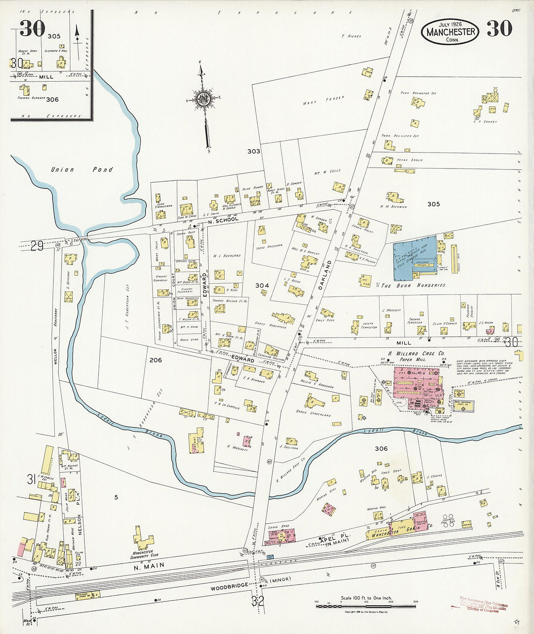 This old map of Manchester Green, Hartford County, Connecticut was created by Sanborn Map Company in 1926