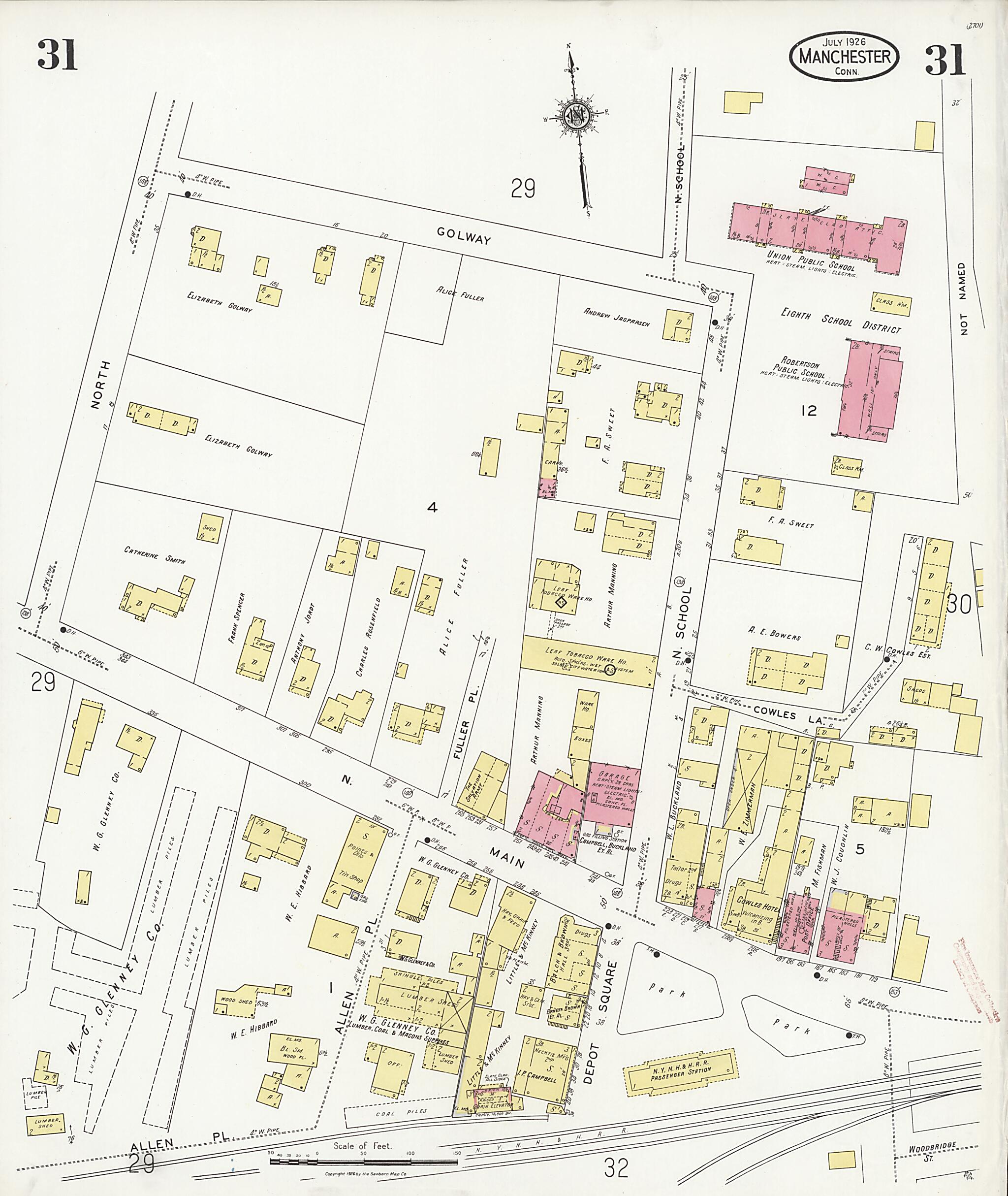 This old map of Manchester Green, Hartford County, Connecticut was created by Sanborn Map Company in 1926