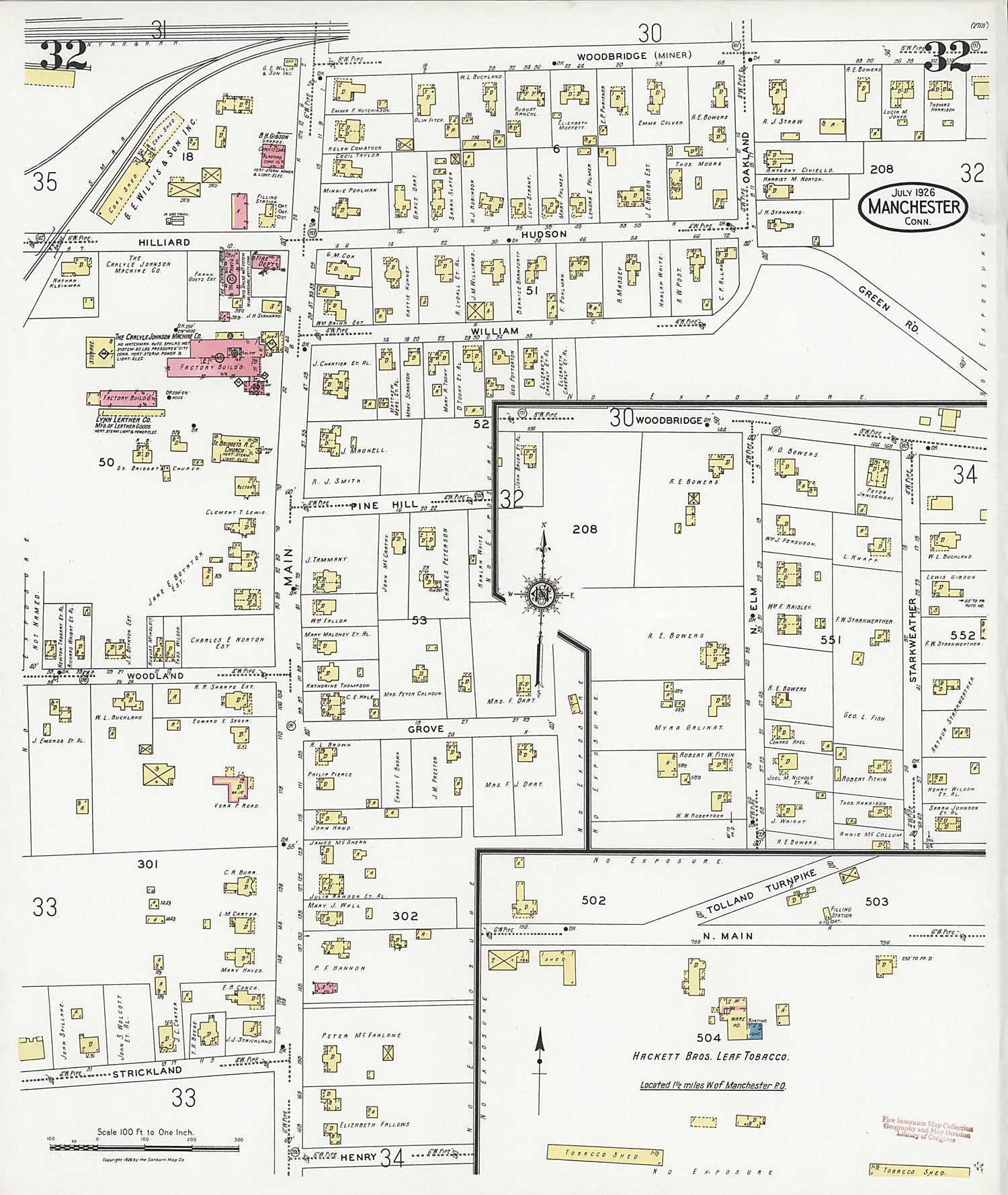This old map of Manchester Green, Hartford County, Connecticut was created by Sanborn Map Company in 1926