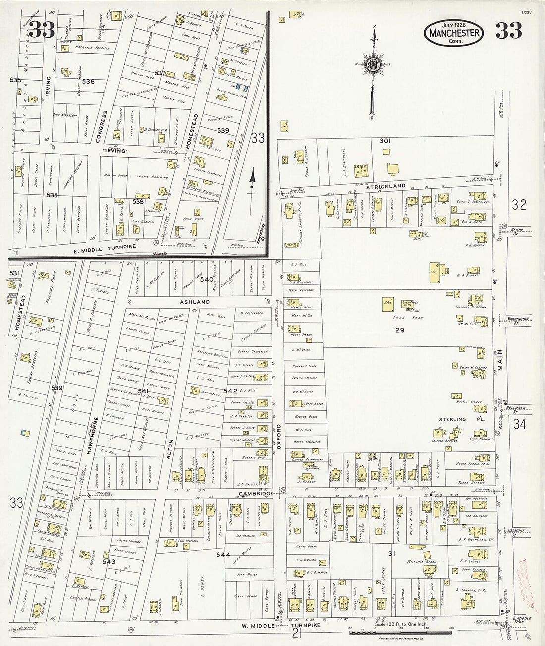 This old map of Manchester Green, Hartford County, Connecticut was created by Sanborn Map Company in 1926