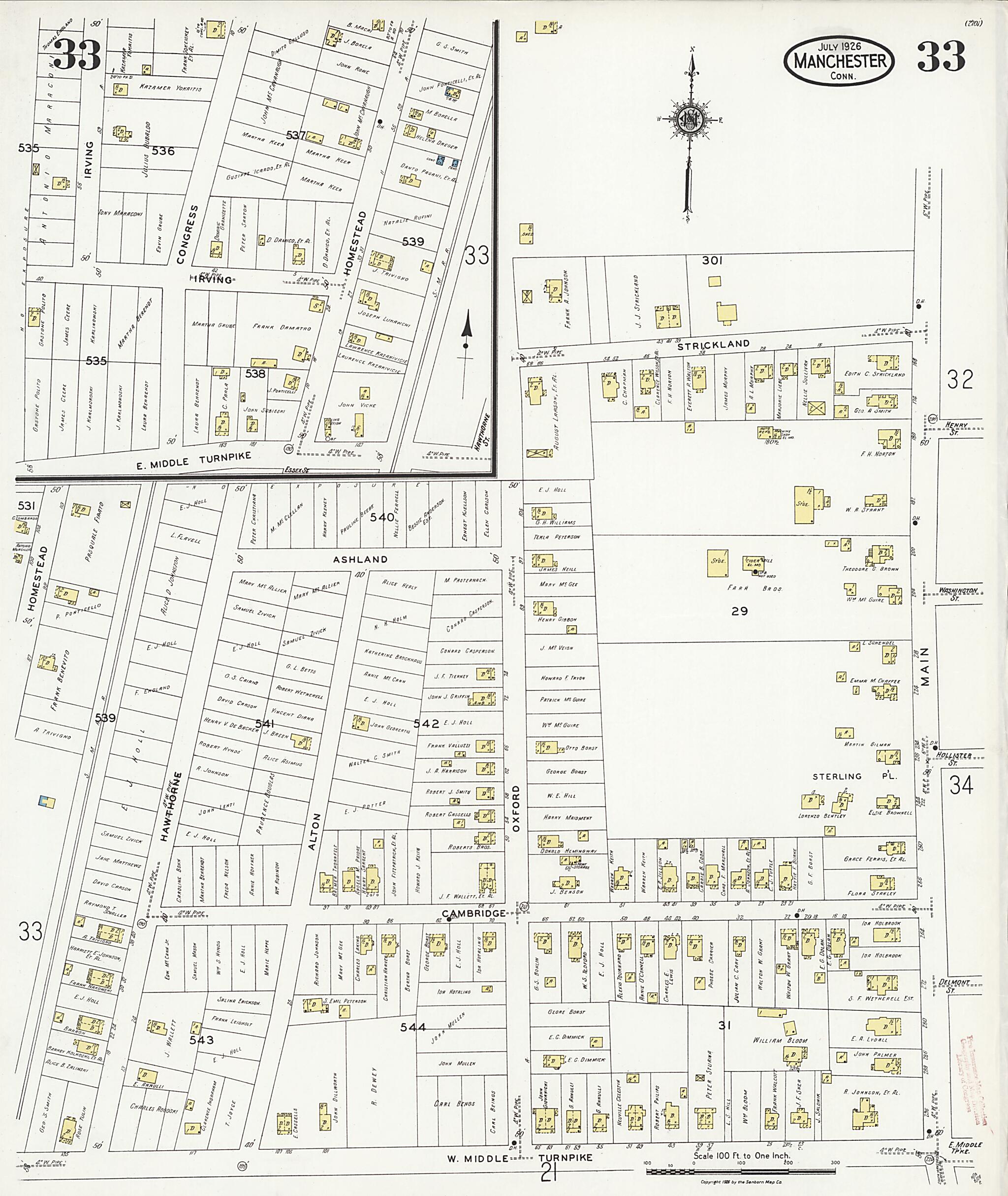 This old map of Manchester Green, Hartford County, Connecticut was created by Sanborn Map Company in 1926