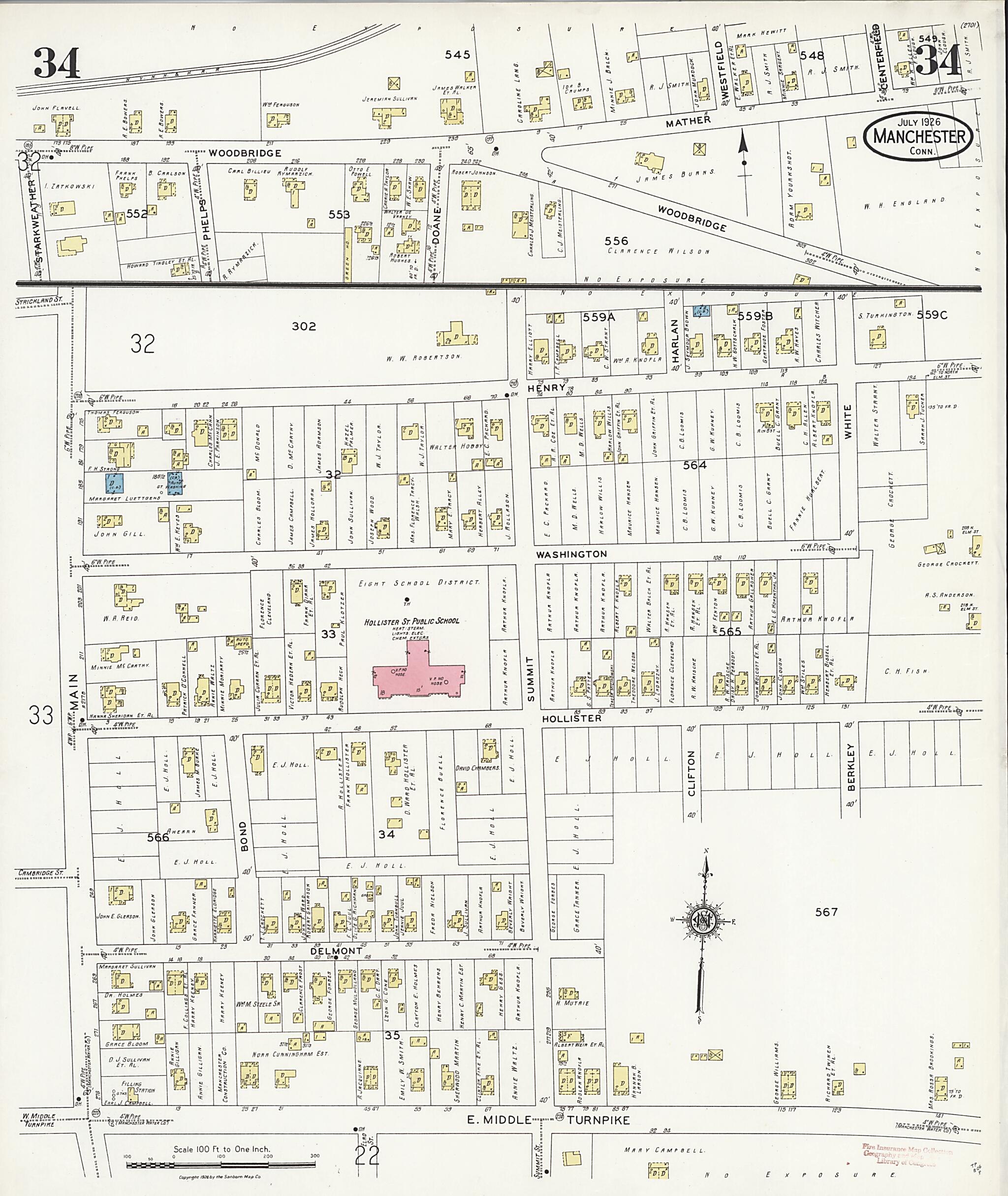 This old map of Manchester Green, Hartford County, Connecticut was created by Sanborn Map Company in 1926