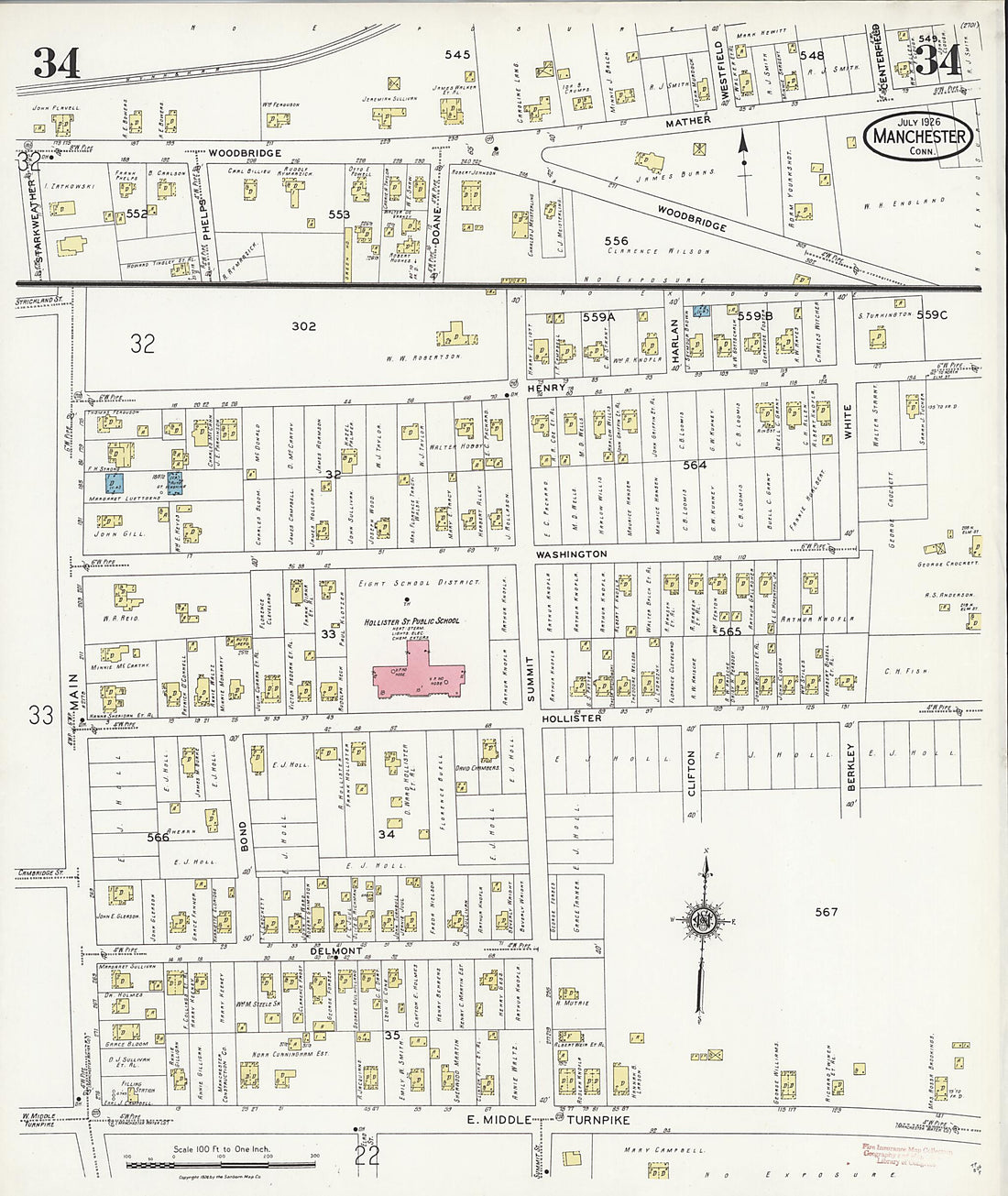 This old map of Manchester Green, Hartford County, Connecticut was created by Sanborn Map Company in 1926