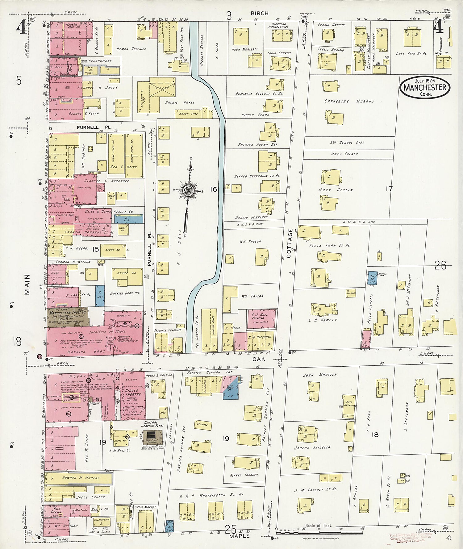 This old map of Manchester Green, Hartford County, Connecticut was created by Sanborn Map Company in 1926