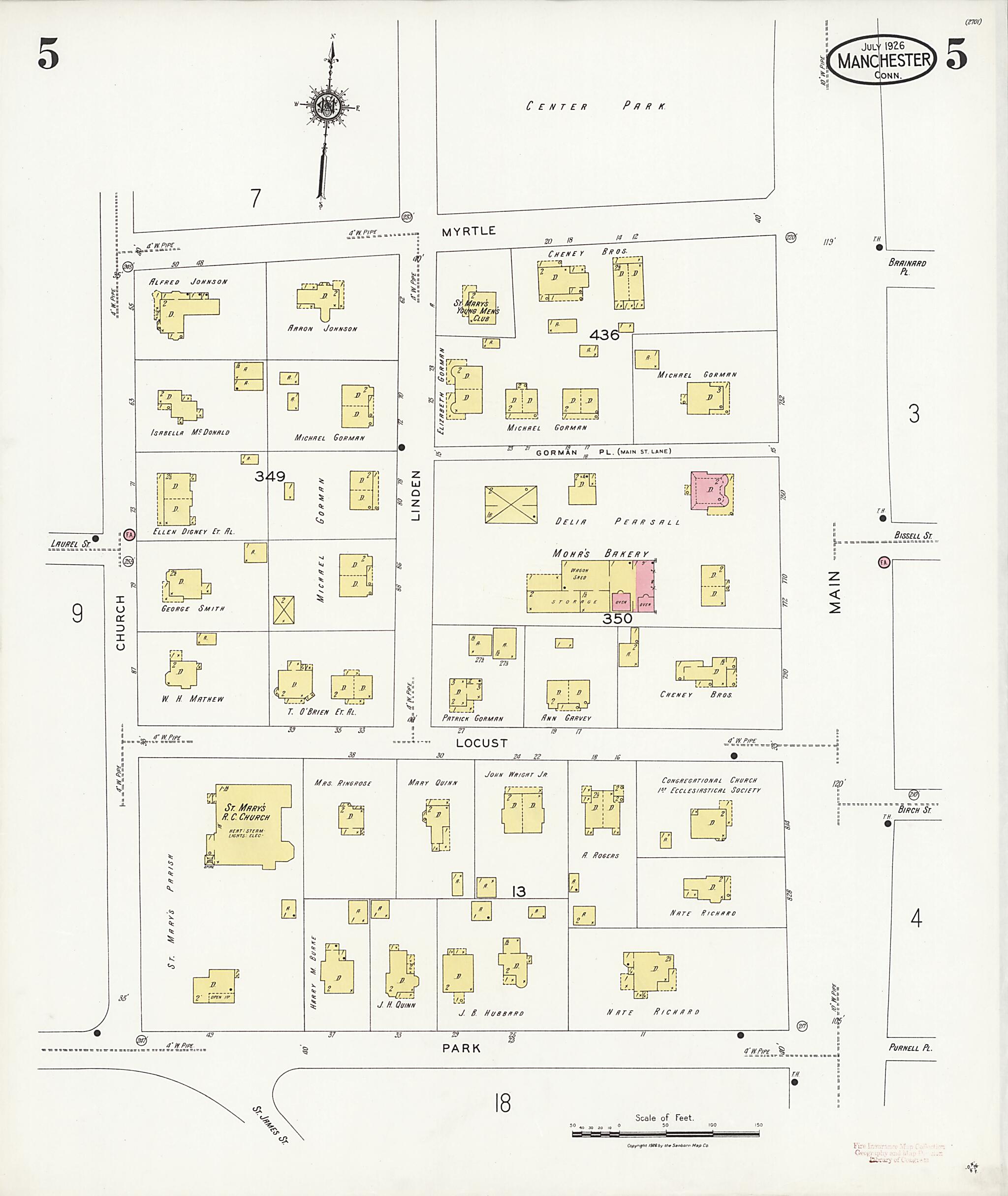 This old map of Manchester Green, Hartford County, Connecticut was created by Sanborn Map Company in 1926