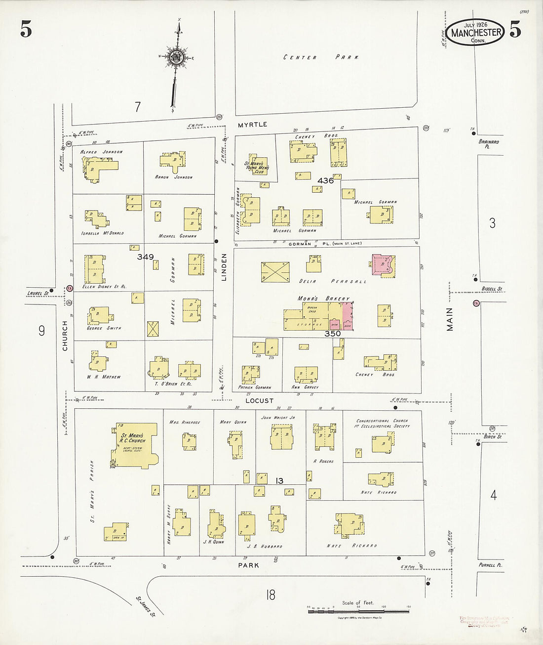 This old map of Manchester Green, Hartford County, Connecticut was created by Sanborn Map Company in 1926