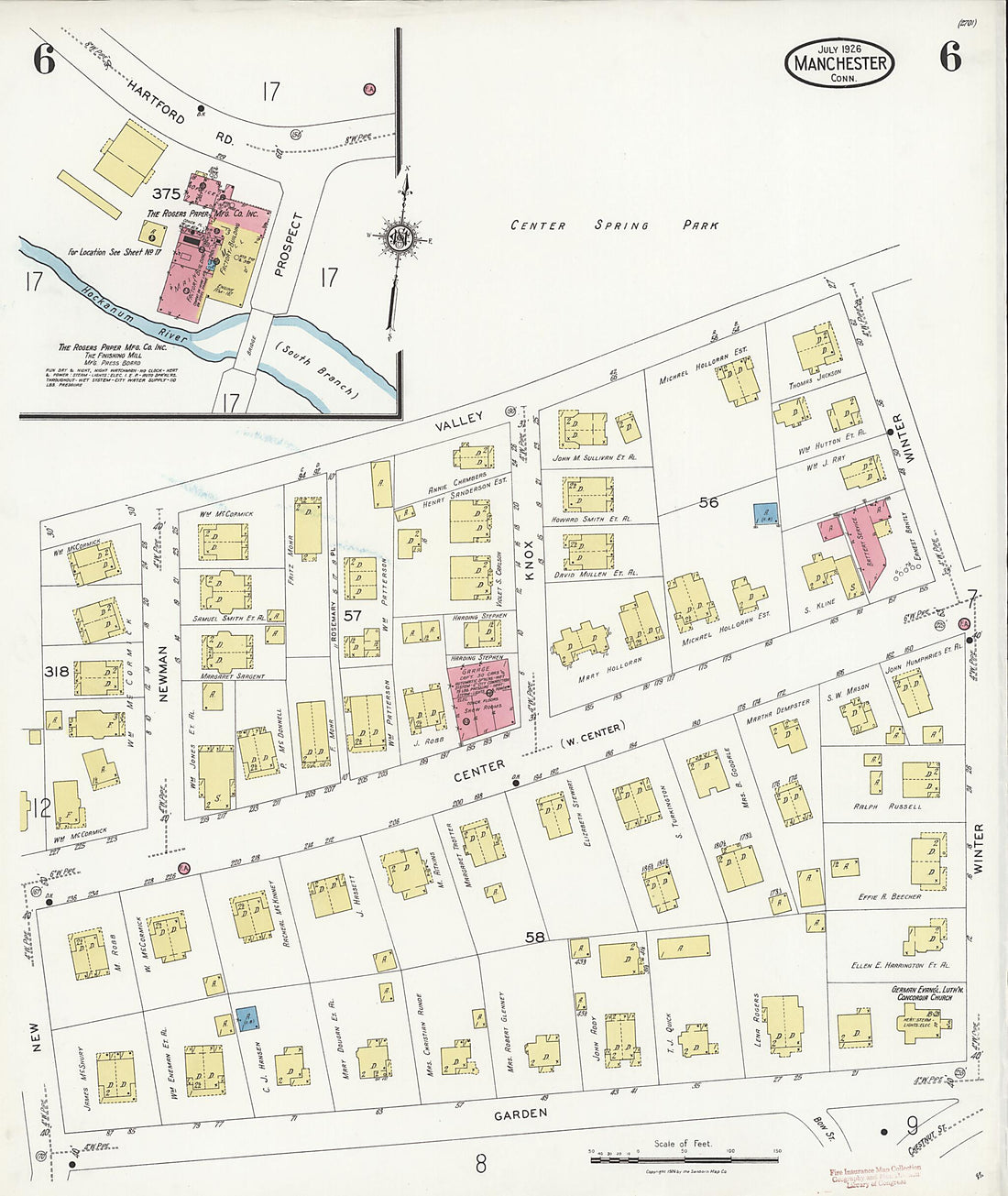 This old map of Manchester Green, Hartford County, Connecticut was created by Sanborn Map Company in 1926