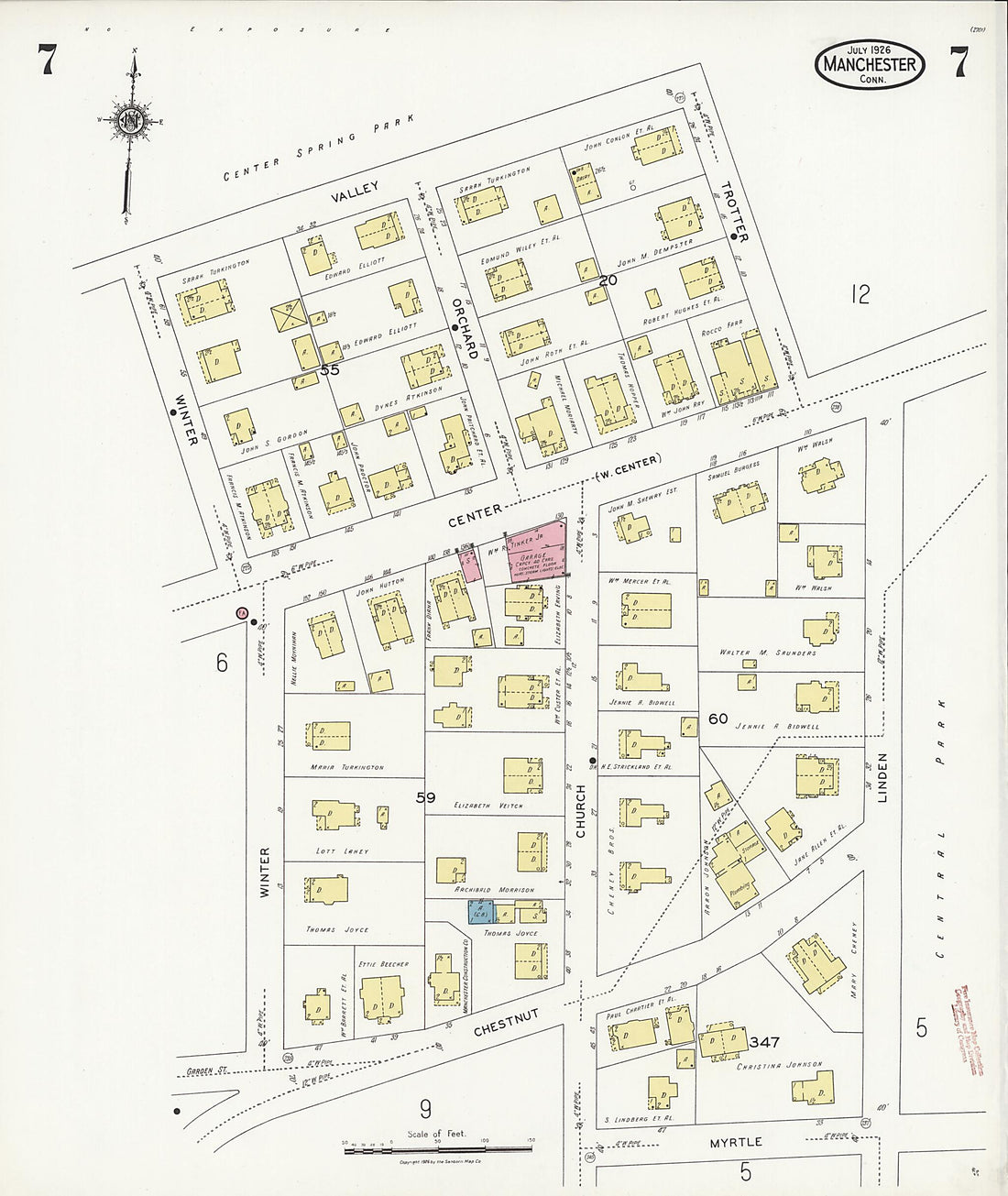 This old map of Manchester Green, Hartford County, Connecticut was created by Sanborn Map Company in 1926