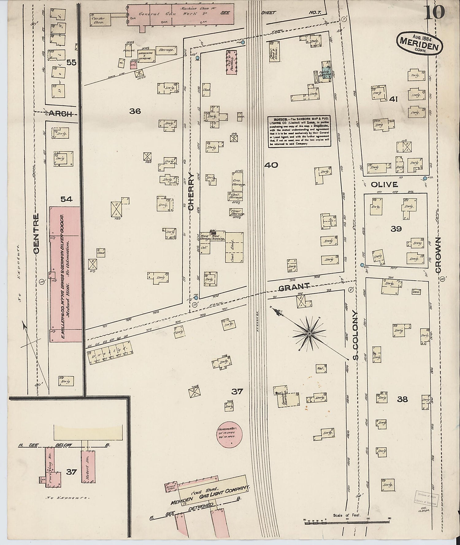 This old map of Meriden, New Haven County, Connecticut was created by Sanborn Map Company in 1884