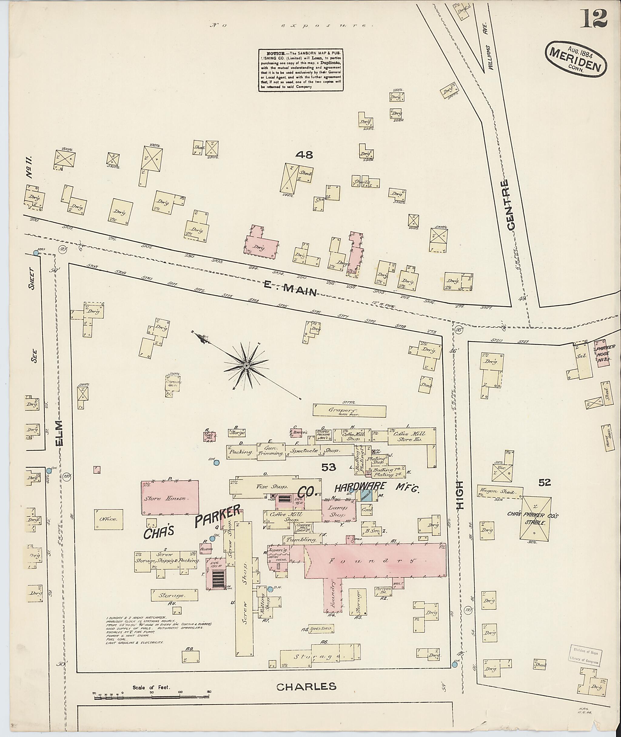 This old map of Meriden, New Haven County, Connecticut was created by Sanborn Map Company in 1884