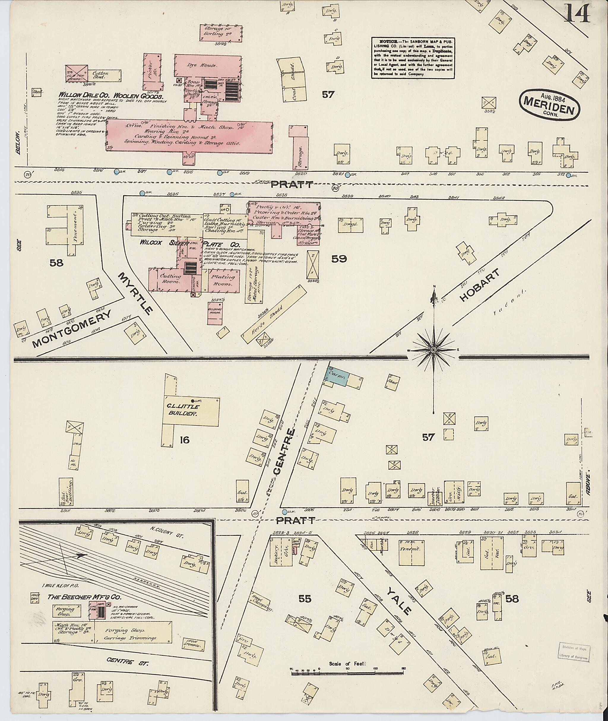 This old map of Meriden, New Haven County, Connecticut was created by Sanborn Map Company in 1884