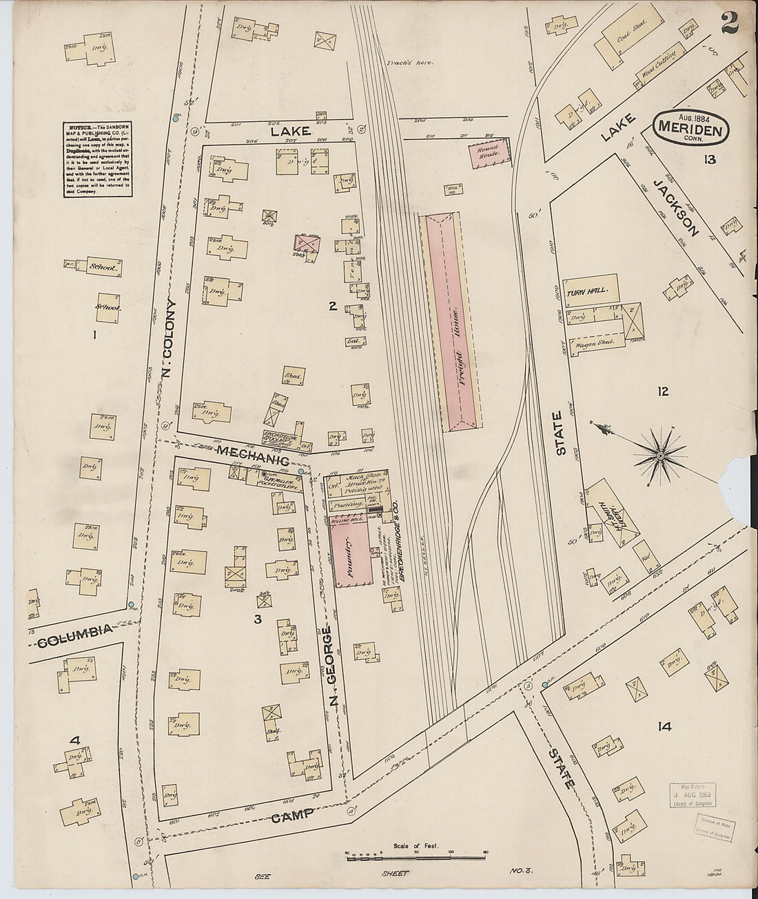 This old map of Meriden, New Haven County, Connecticut was created by Sanborn Map Company in 1884