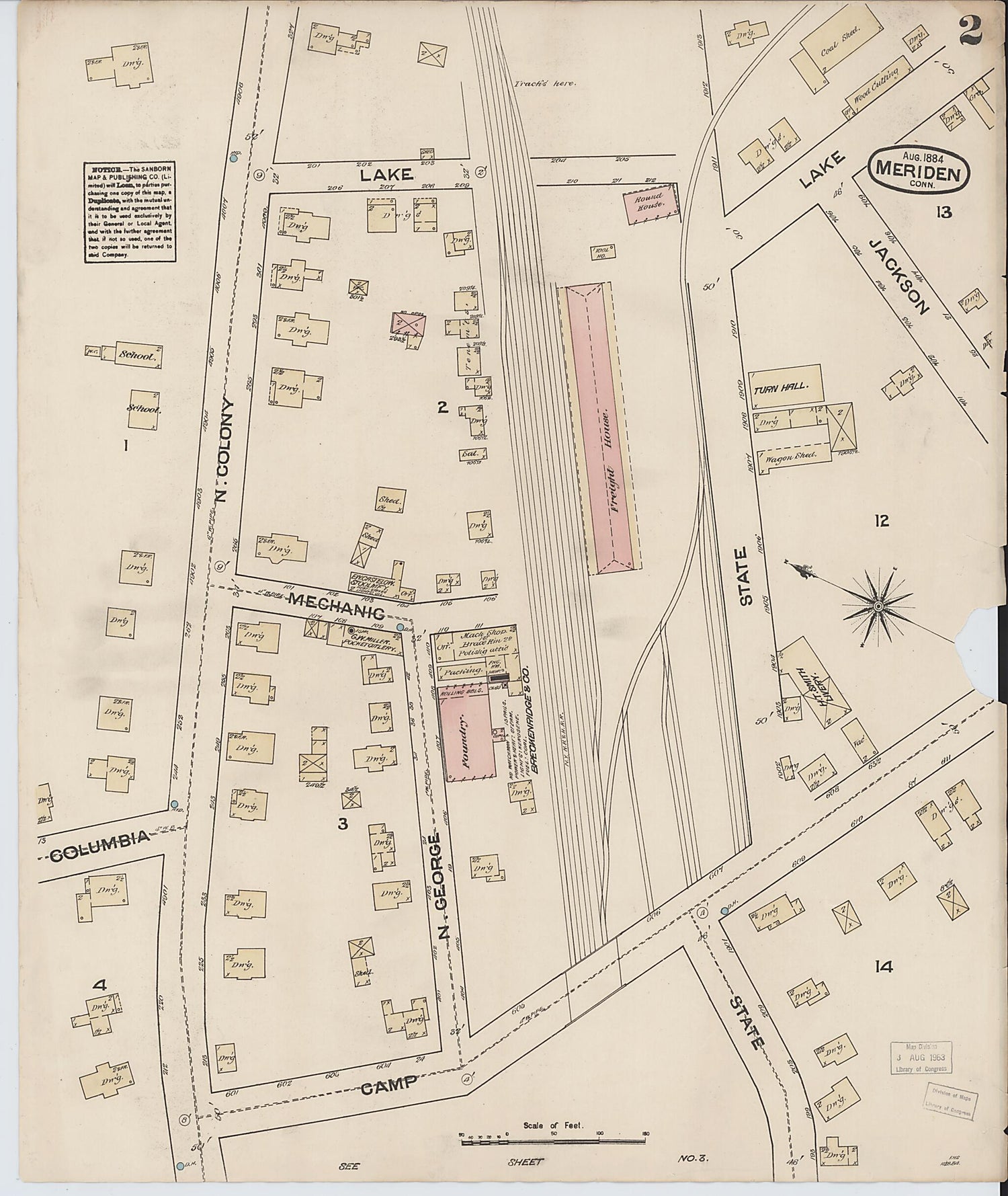 This old map of Meriden, New Haven County, Connecticut was created by Sanborn Map Company in 1884