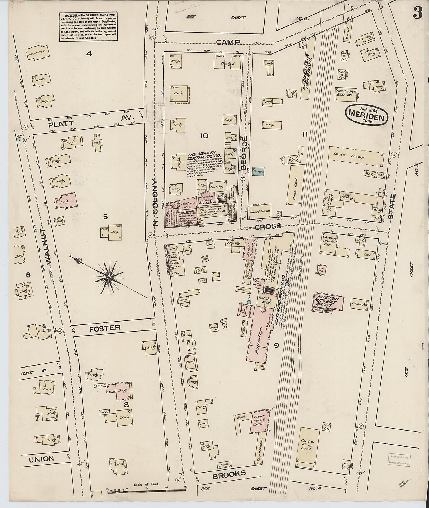 This old map of Meriden, New Haven County, Connecticut was created by Sanborn Map Company in 1884