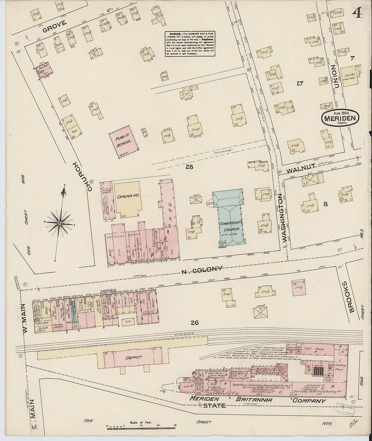 This old map of Meriden, New Haven County, Connecticut was created by Sanborn Map Company in 1884