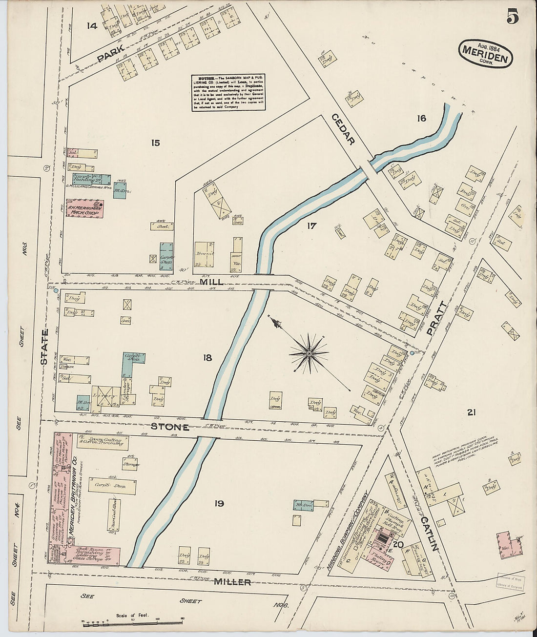 This old map of Meriden, New Haven County, Connecticut was created by Sanborn Map Company in 1884