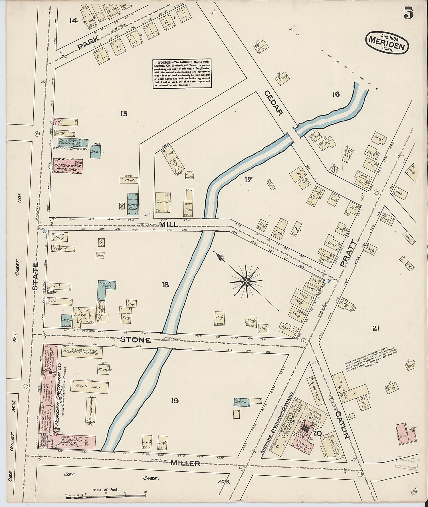 This old map of Meriden, New Haven County, Connecticut was created by Sanborn Map Company in 1884
