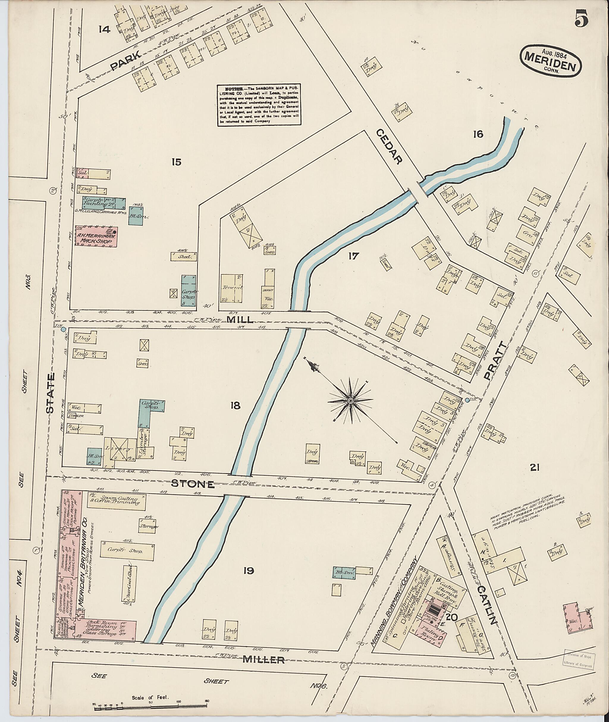 This old map of Meriden, New Haven County, Connecticut was created by Sanborn Map Company in 1884