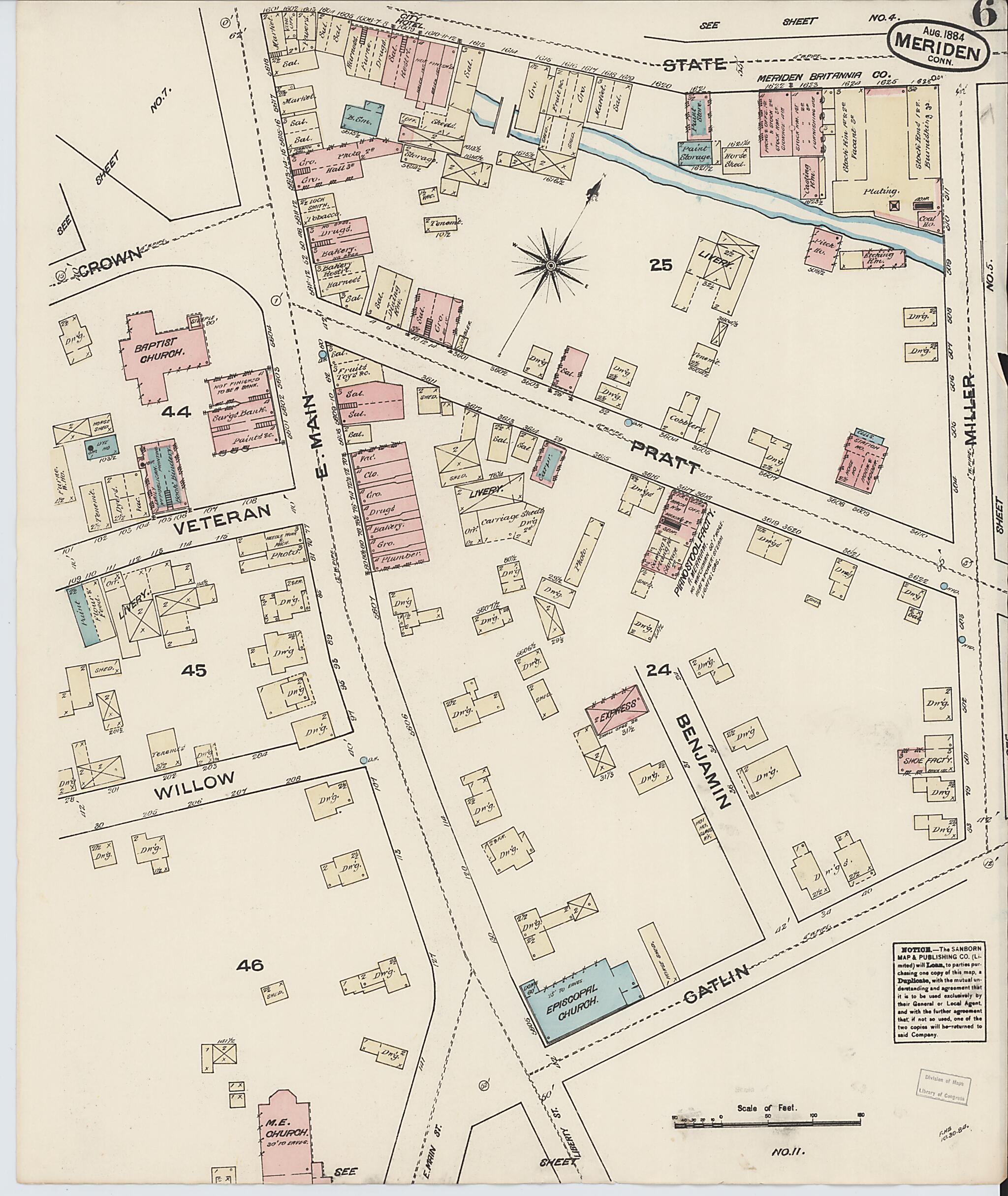 This old map of Meriden, New Haven County, Connecticut was created by Sanborn Map Company in 1884