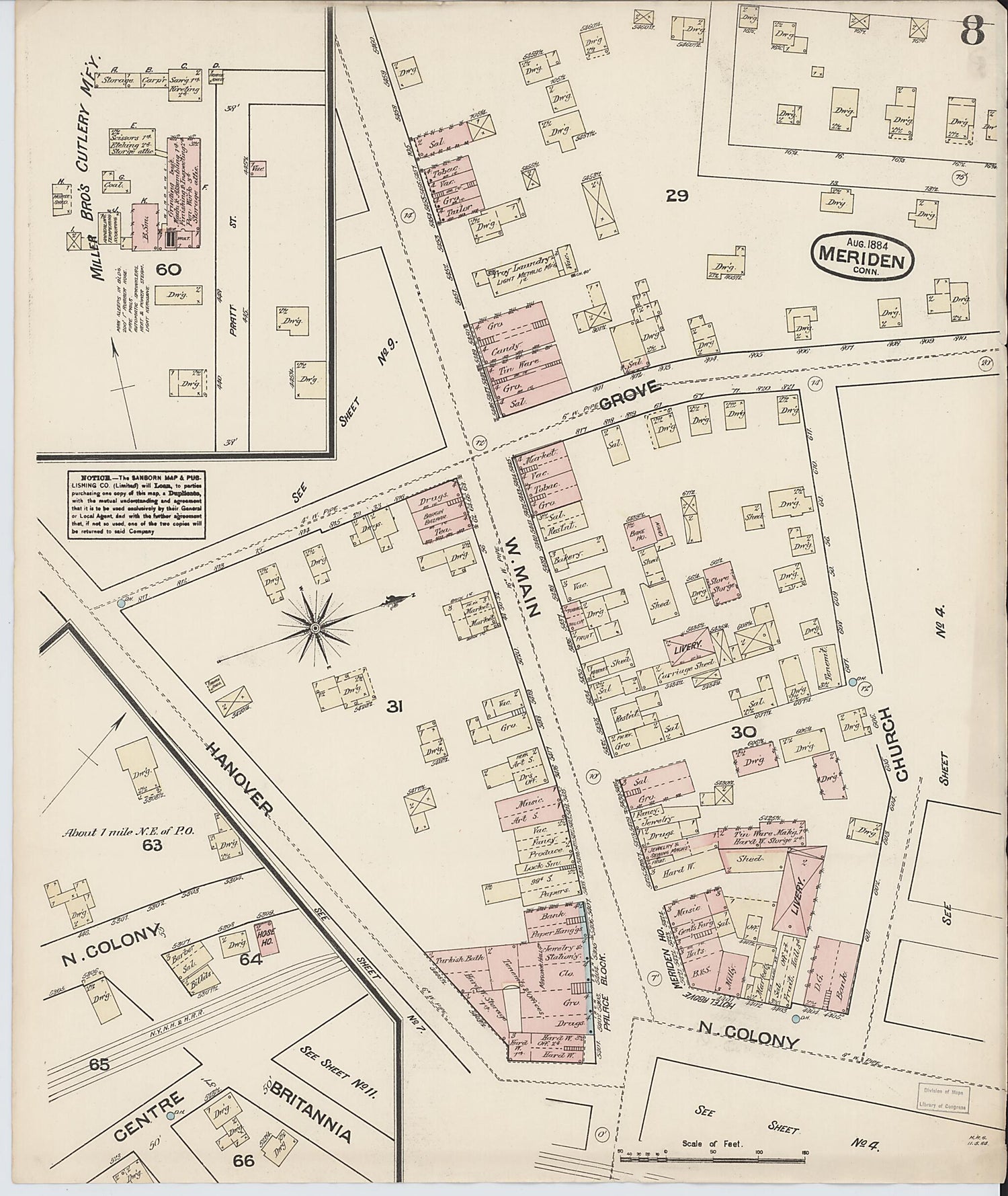This old map of Meriden, New Haven County, Connecticut was created by Sanborn Map Company in 1884