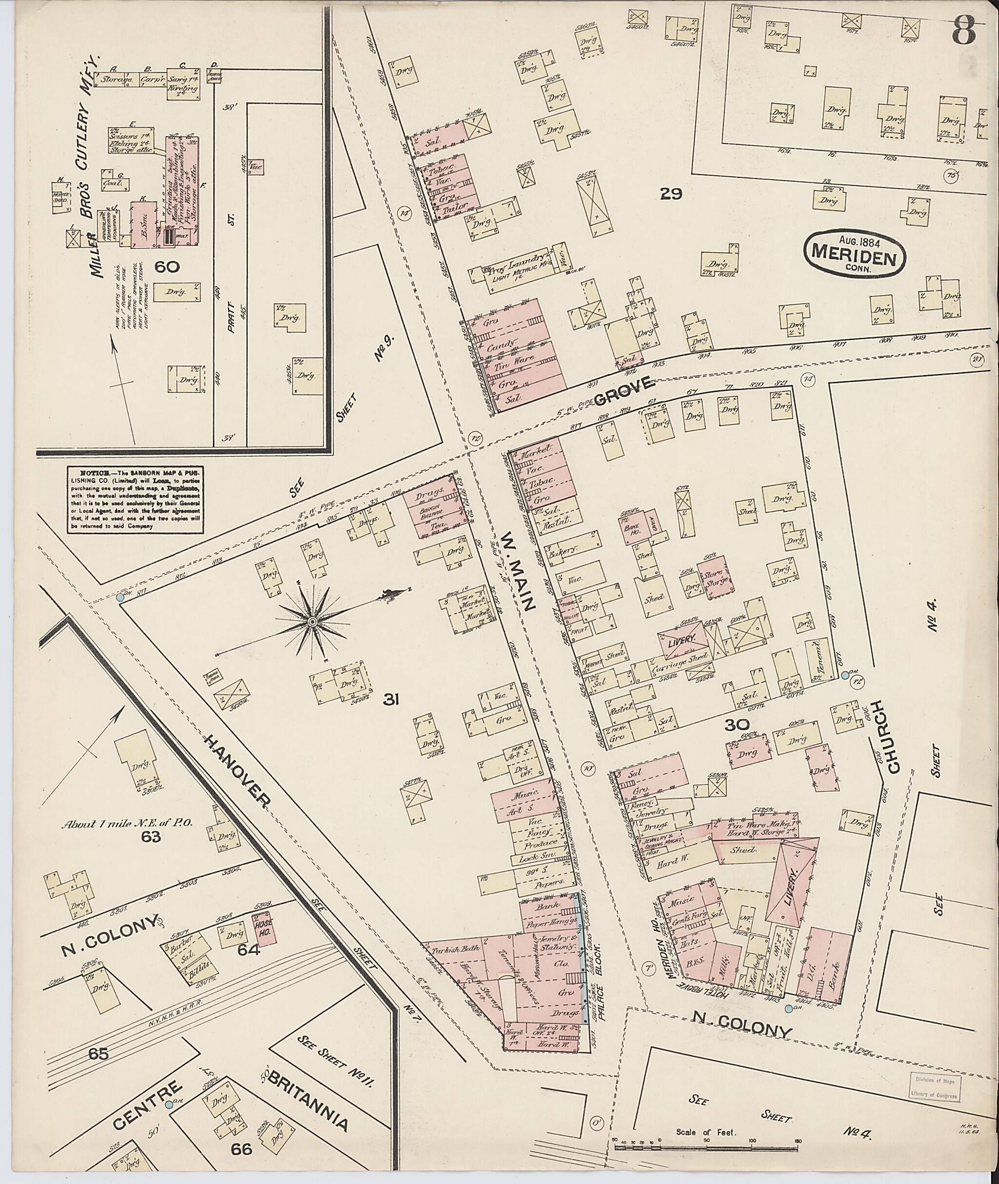 This old map of Meriden, New Haven County, Connecticut was created by Sanborn Map Company in 1884