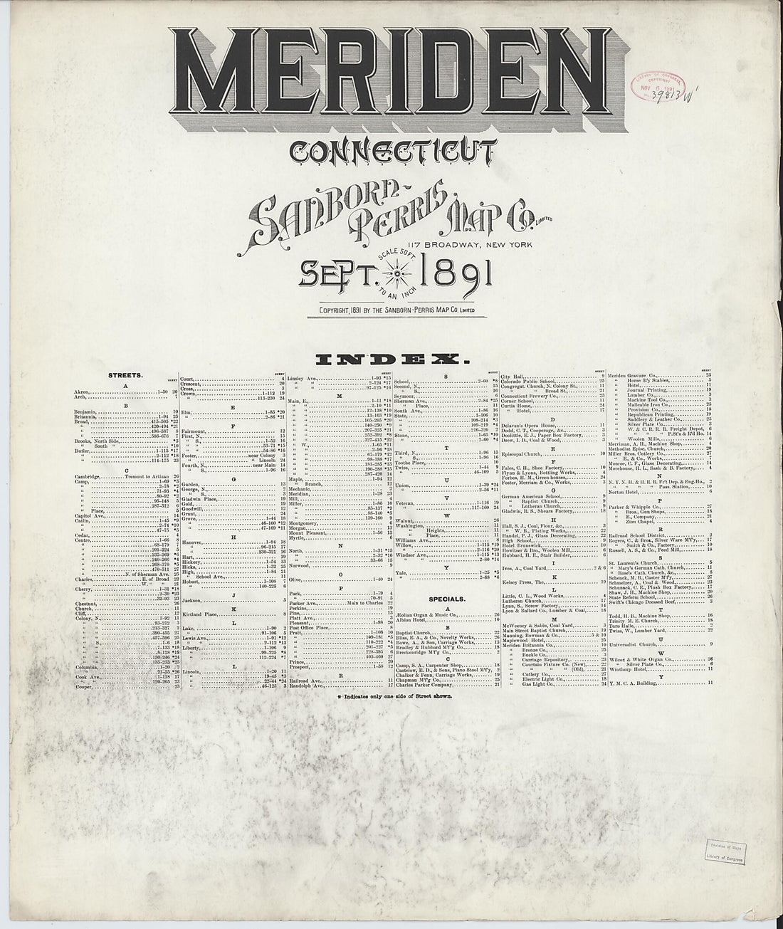 This old map of Meriden, New Haven County, Connecticut was created by Sanborn Map Company in 1891