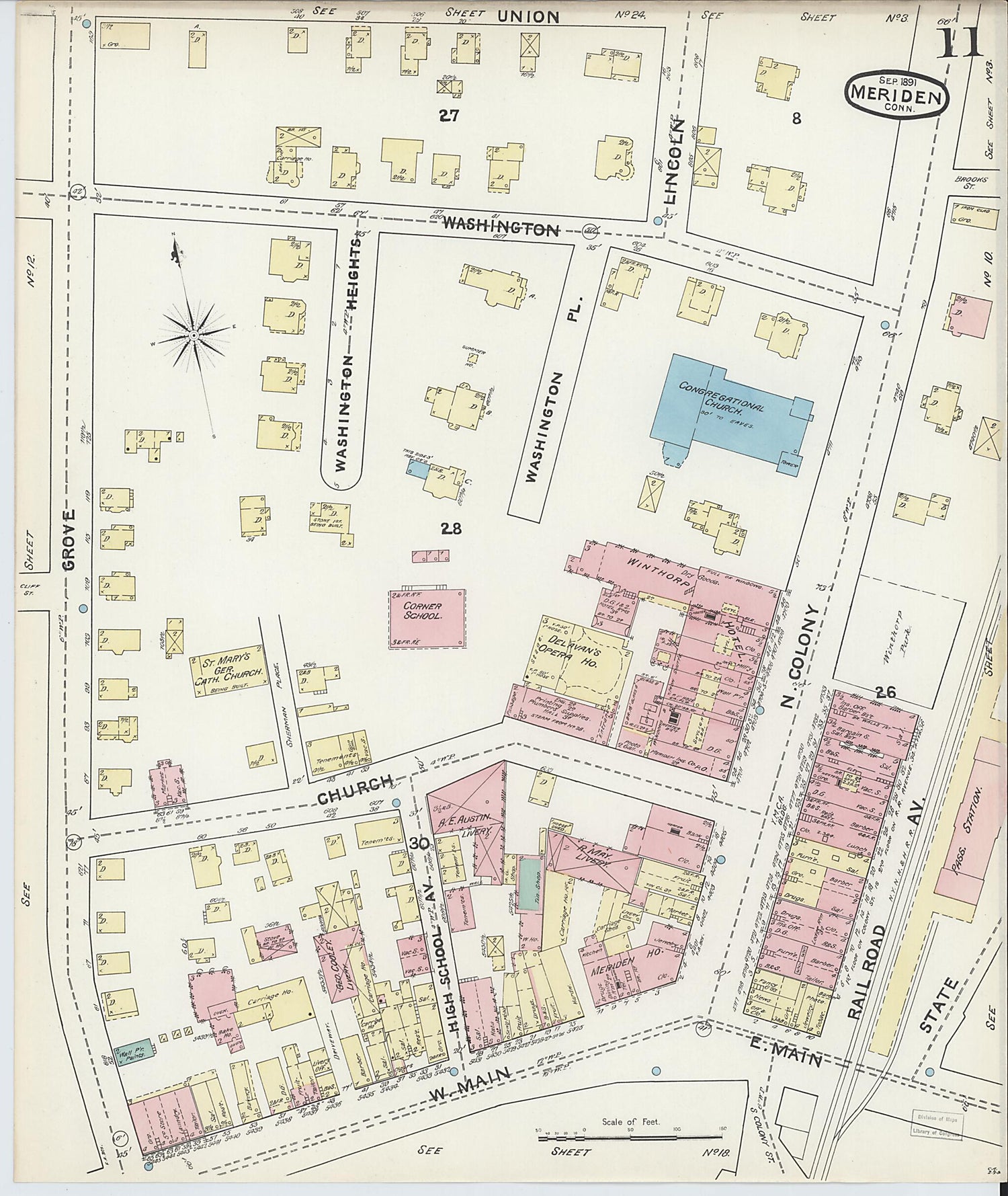 This old map of Meriden, New Haven County, Connecticut was created by Sanborn Map Company in 1891