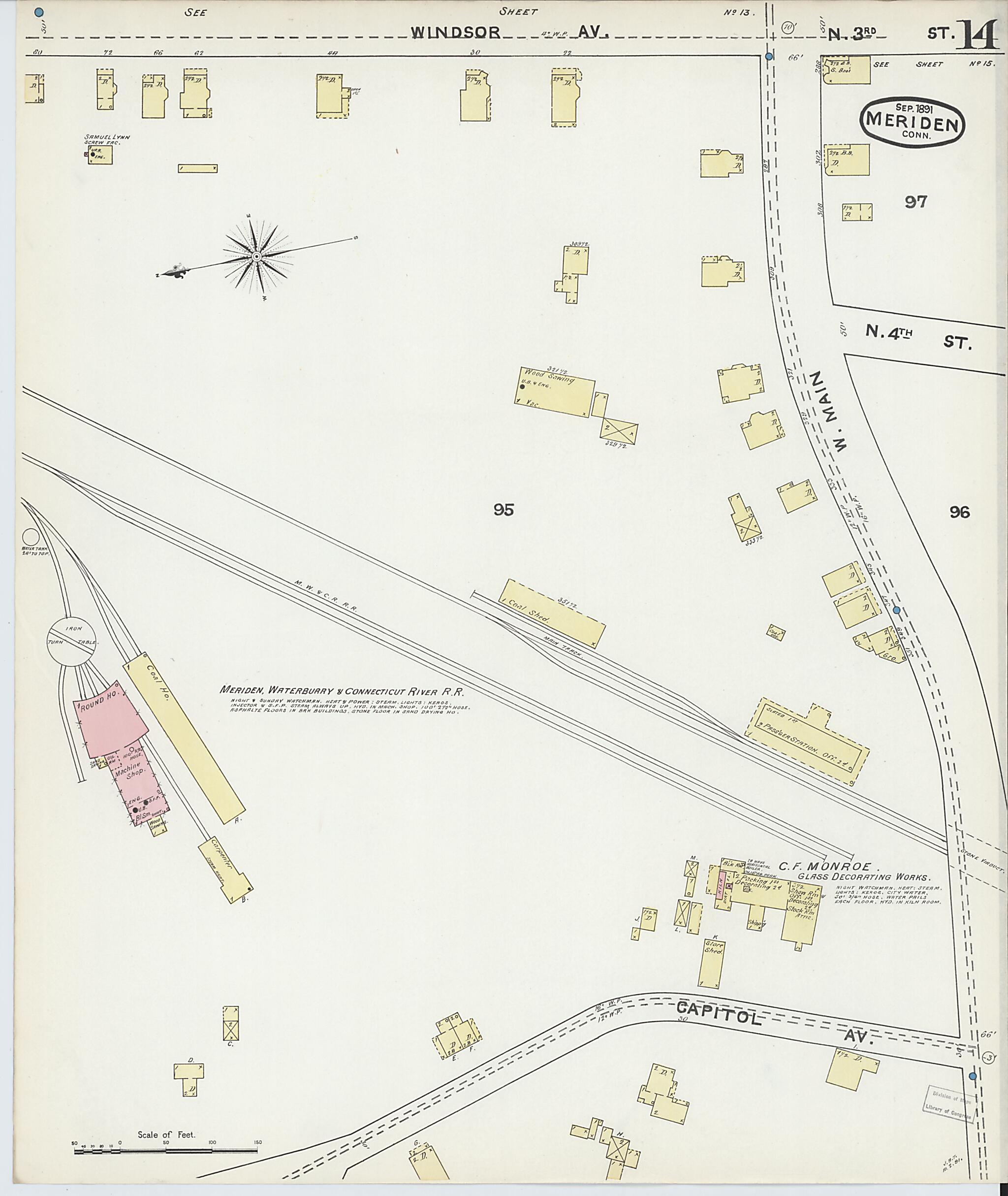 This old map of Meriden, New Haven County, Connecticut was created by Sanborn Map Company in 1891