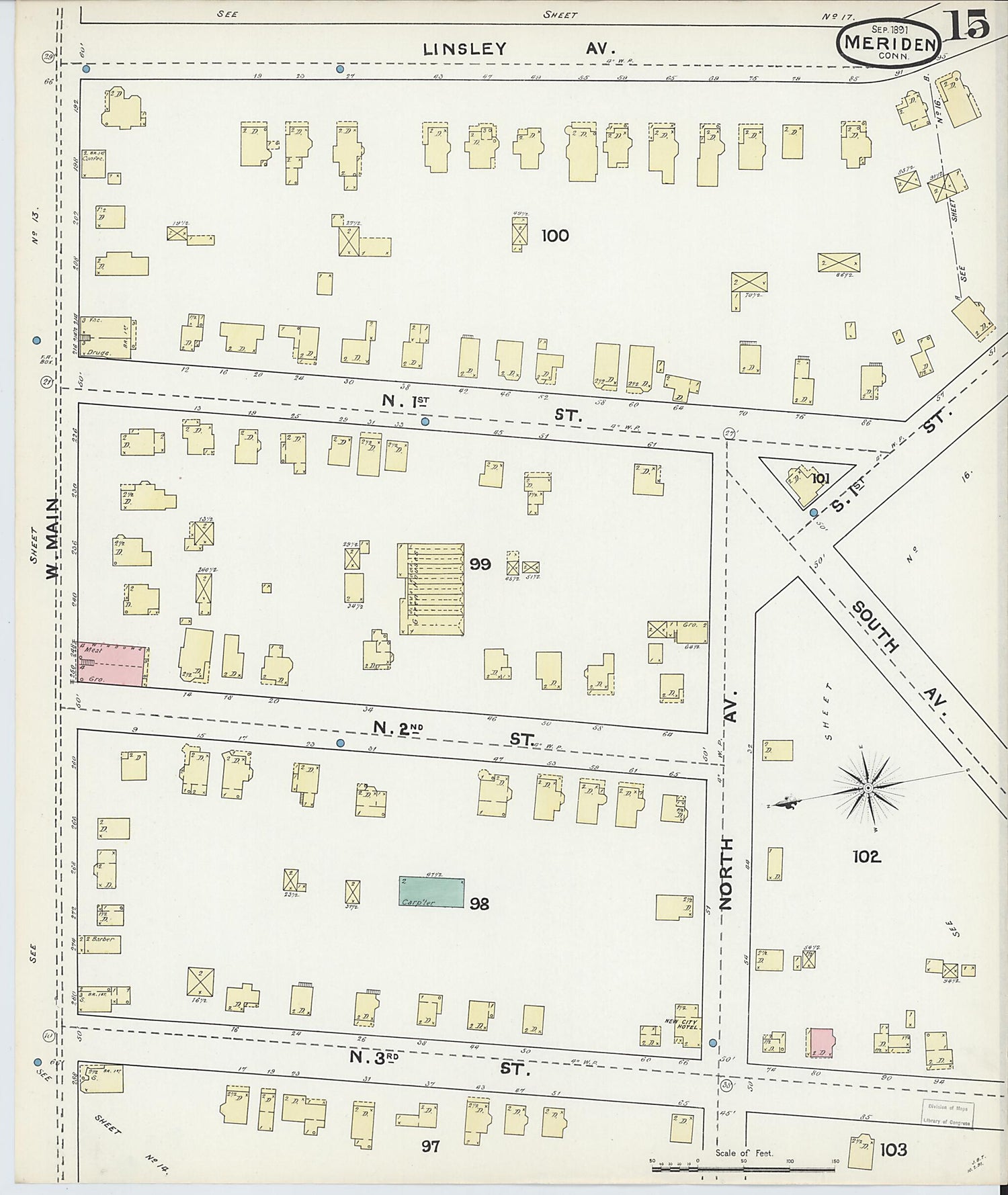 This old map of Meriden, New Haven County, Connecticut was created by Sanborn Map Company in 1891