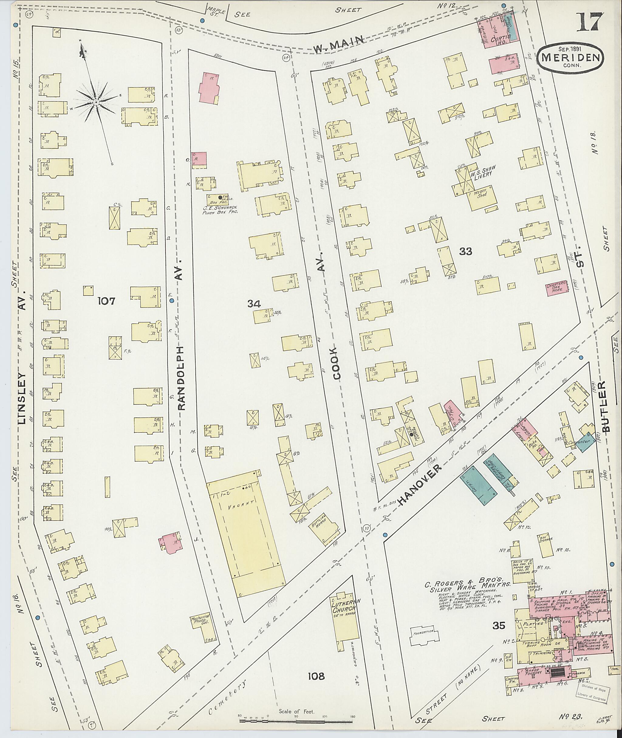 This old map of Meriden, New Haven County, Connecticut was created by Sanborn Map Company in 1891