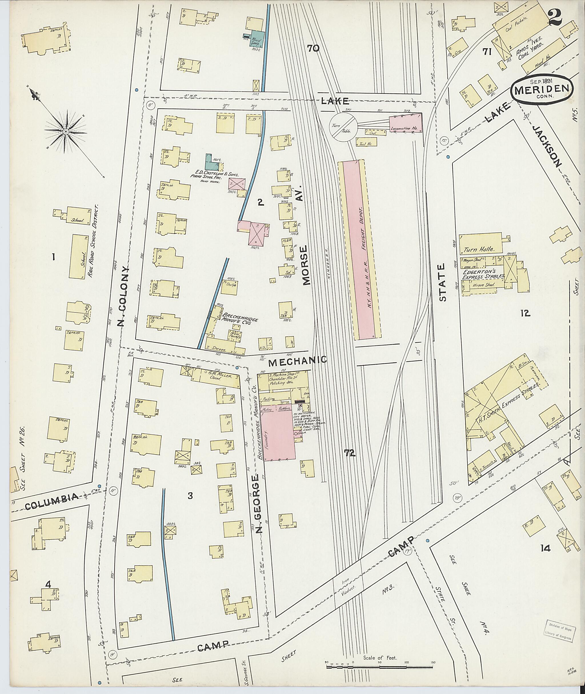 This old map of Meriden, New Haven County, Connecticut was created by Sanborn Map Company in 1891