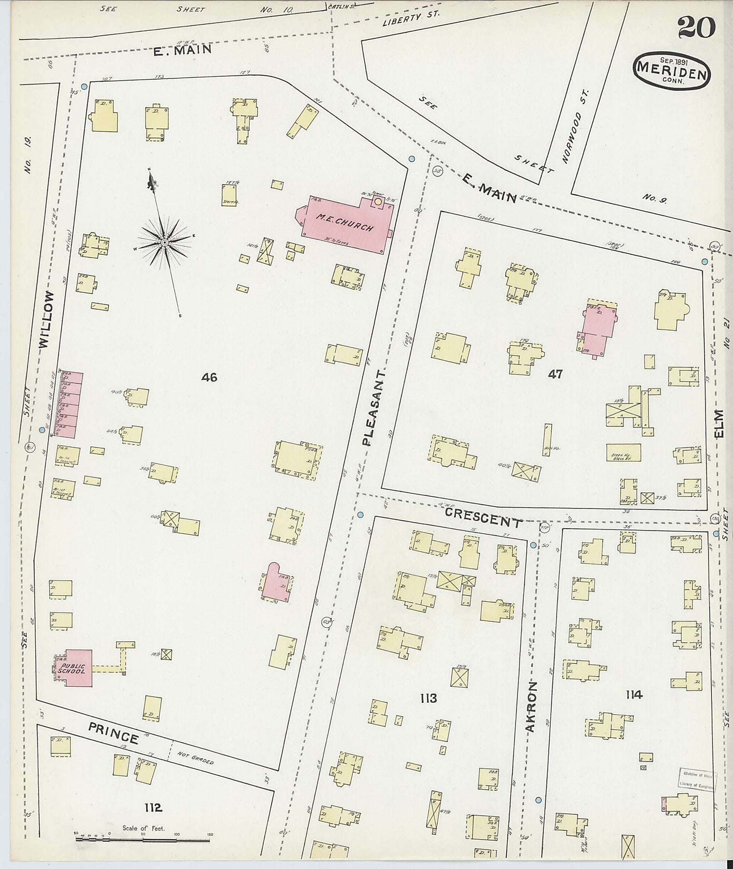 This old map of Meriden, New Haven County, Connecticut was created by Sanborn Map Company in 1891