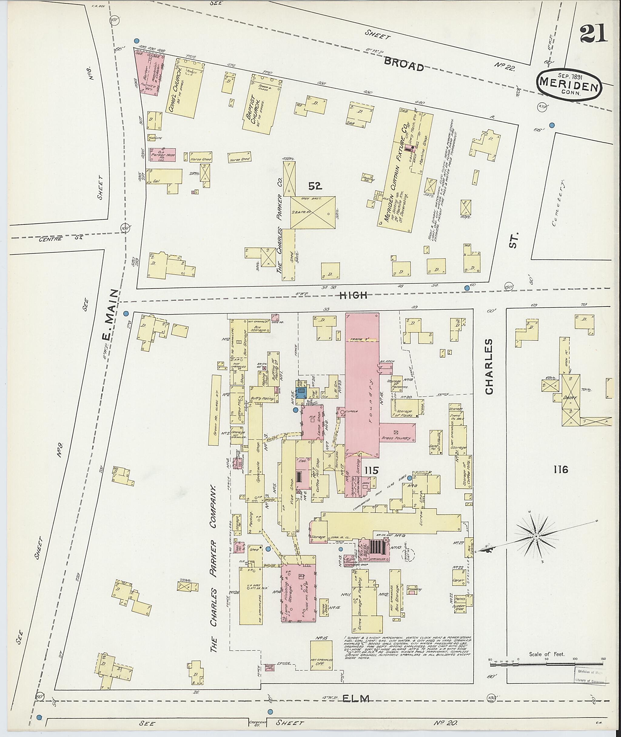 This old map of Meriden, New Haven County, Connecticut was created by Sanborn Map Company in 1891