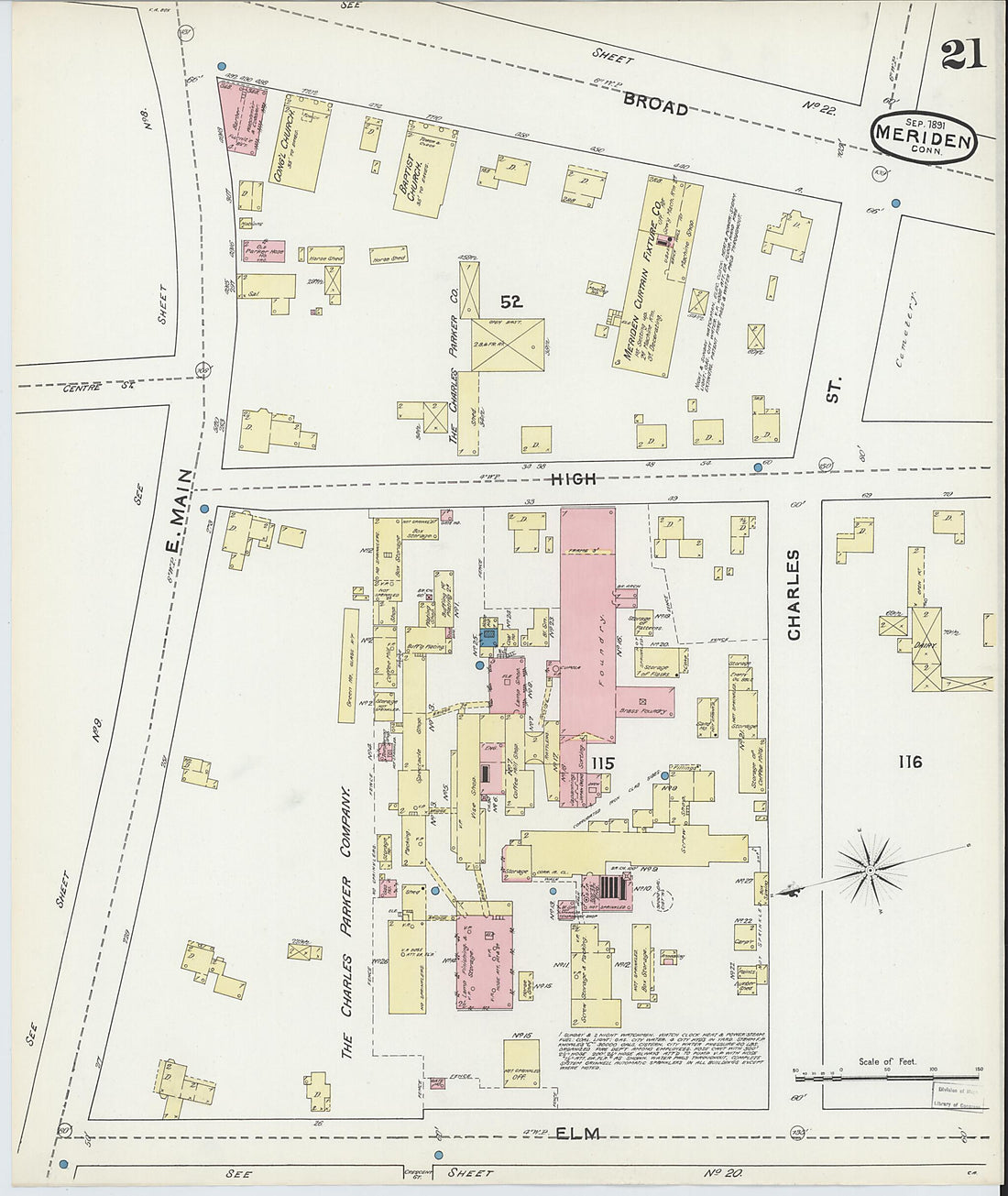 This old map of Meriden, New Haven County, Connecticut was created by Sanborn Map Company in 1891