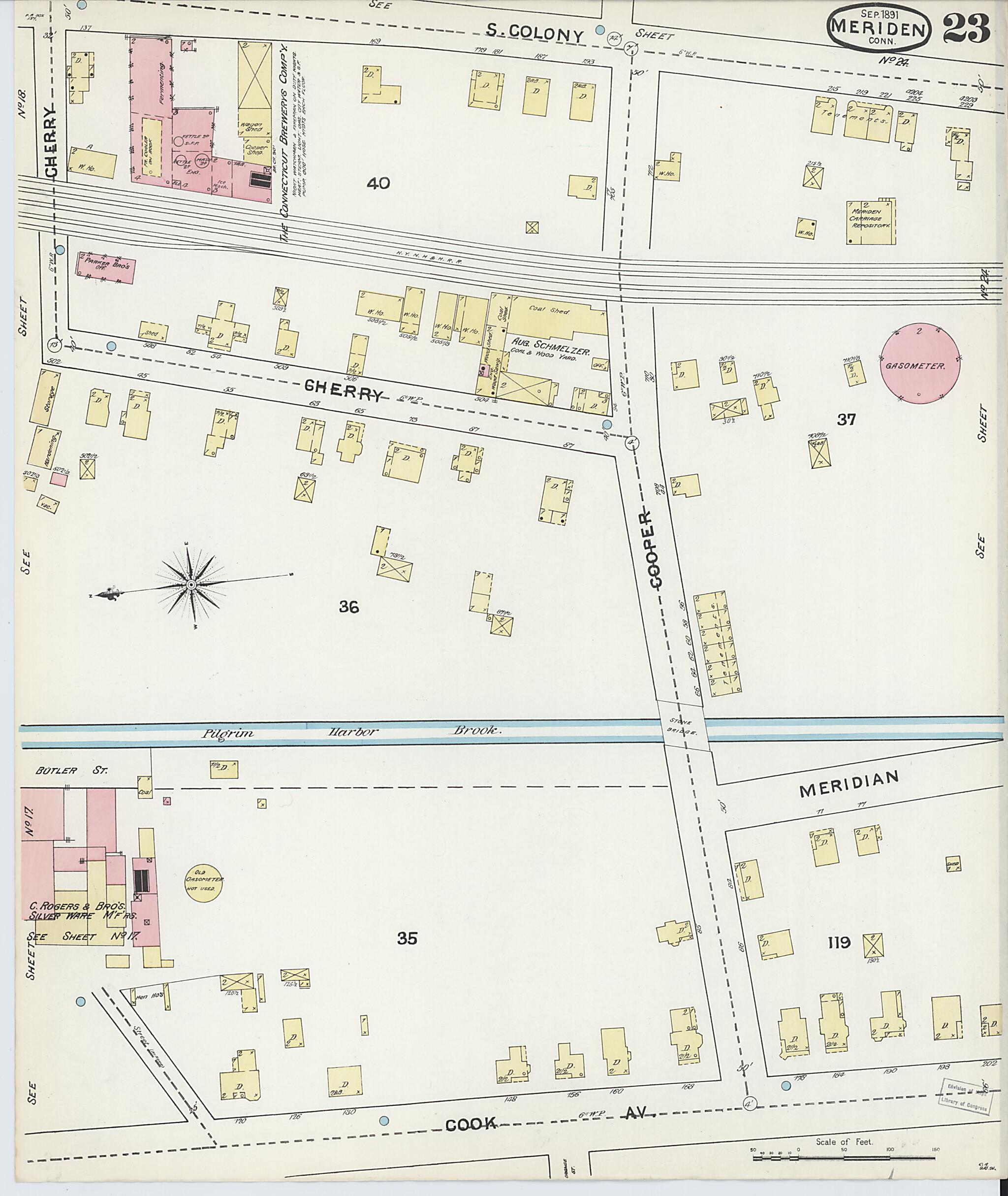 This old map of Meriden, New Haven County, Connecticut was created by Sanborn Map Company in 1891