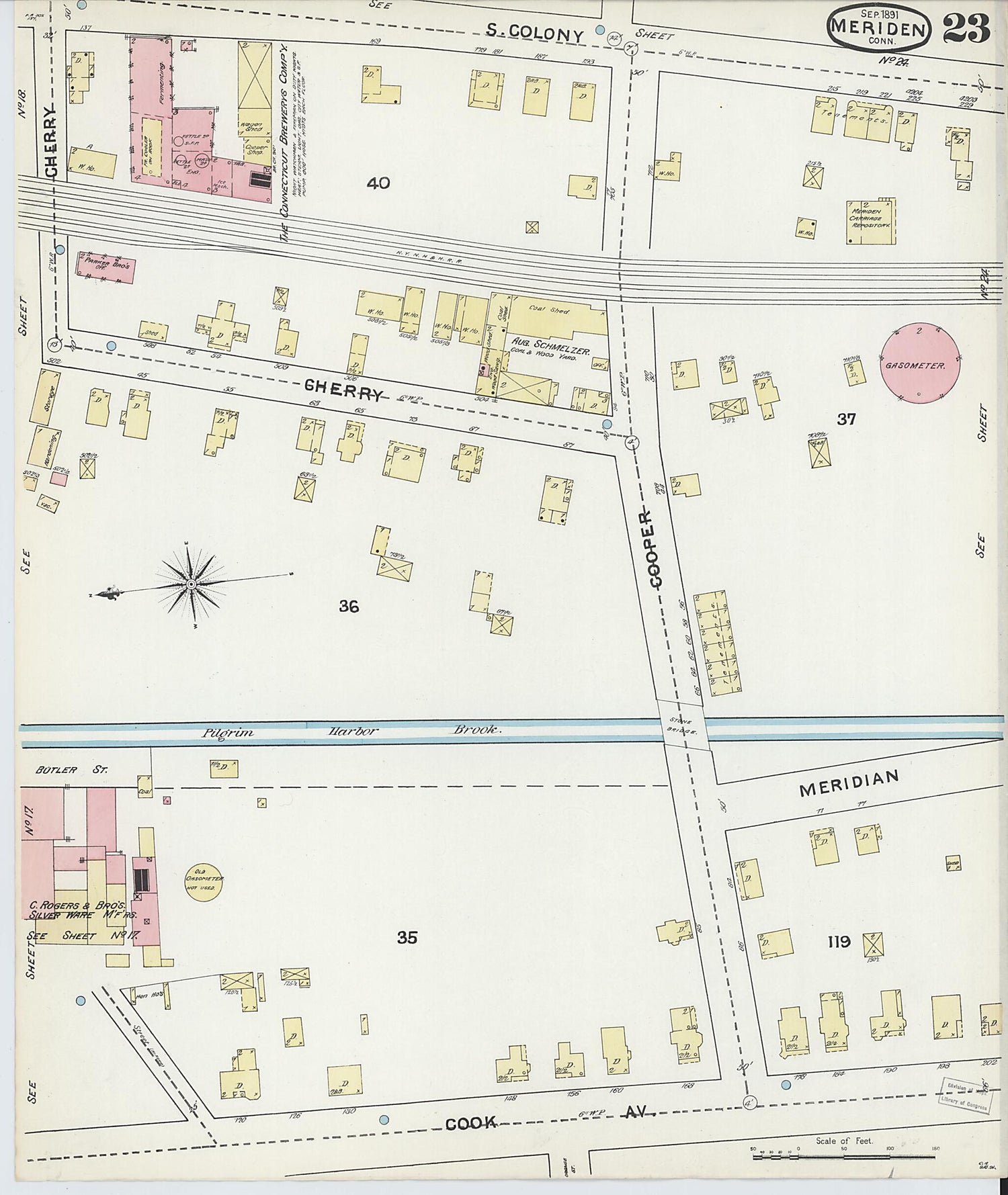 This old map of Meriden, New Haven County, Connecticut was created by Sanborn Map Company in 1891