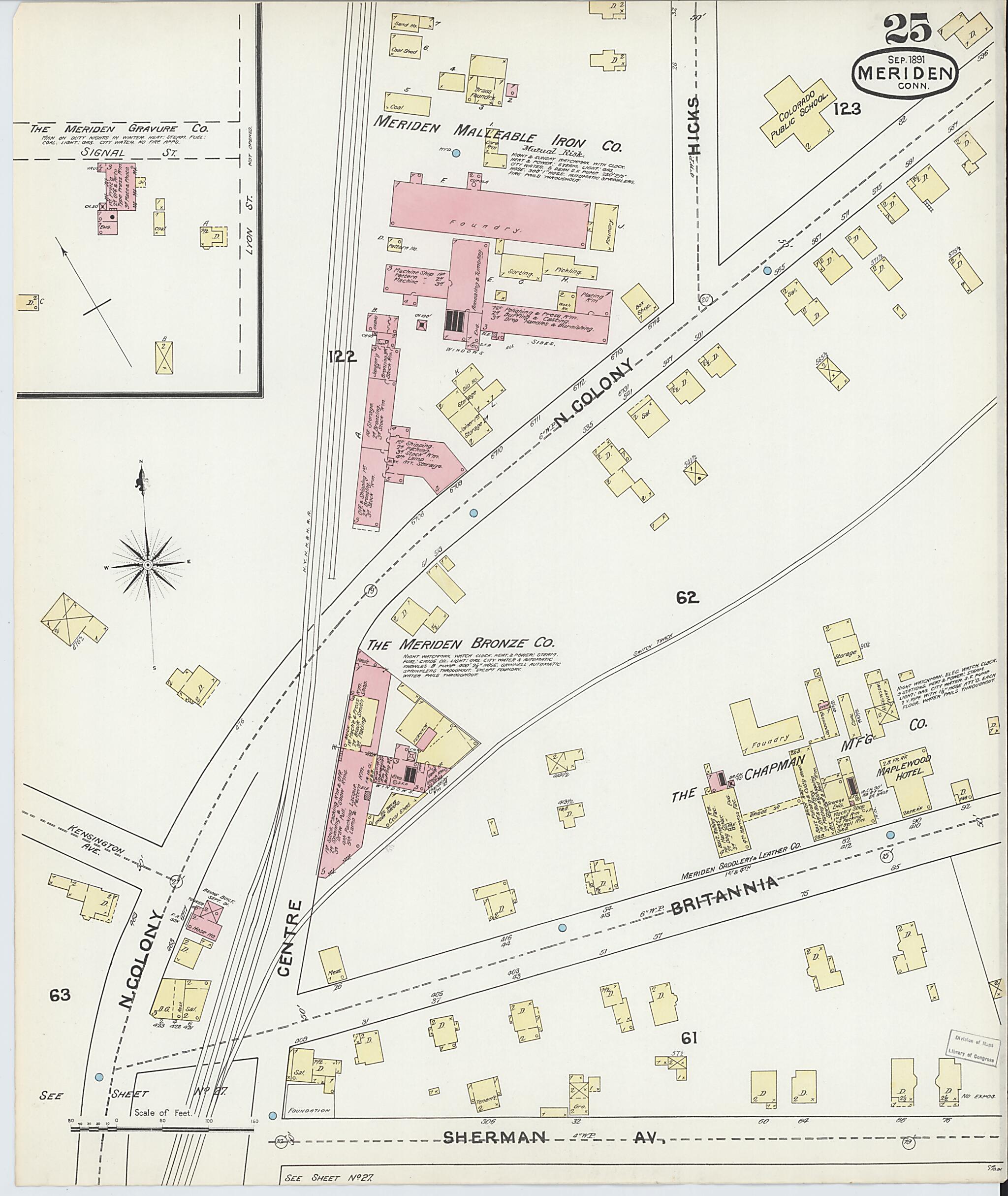 This old map of Meriden, New Haven County, Connecticut was created by Sanborn Map Company in 1891