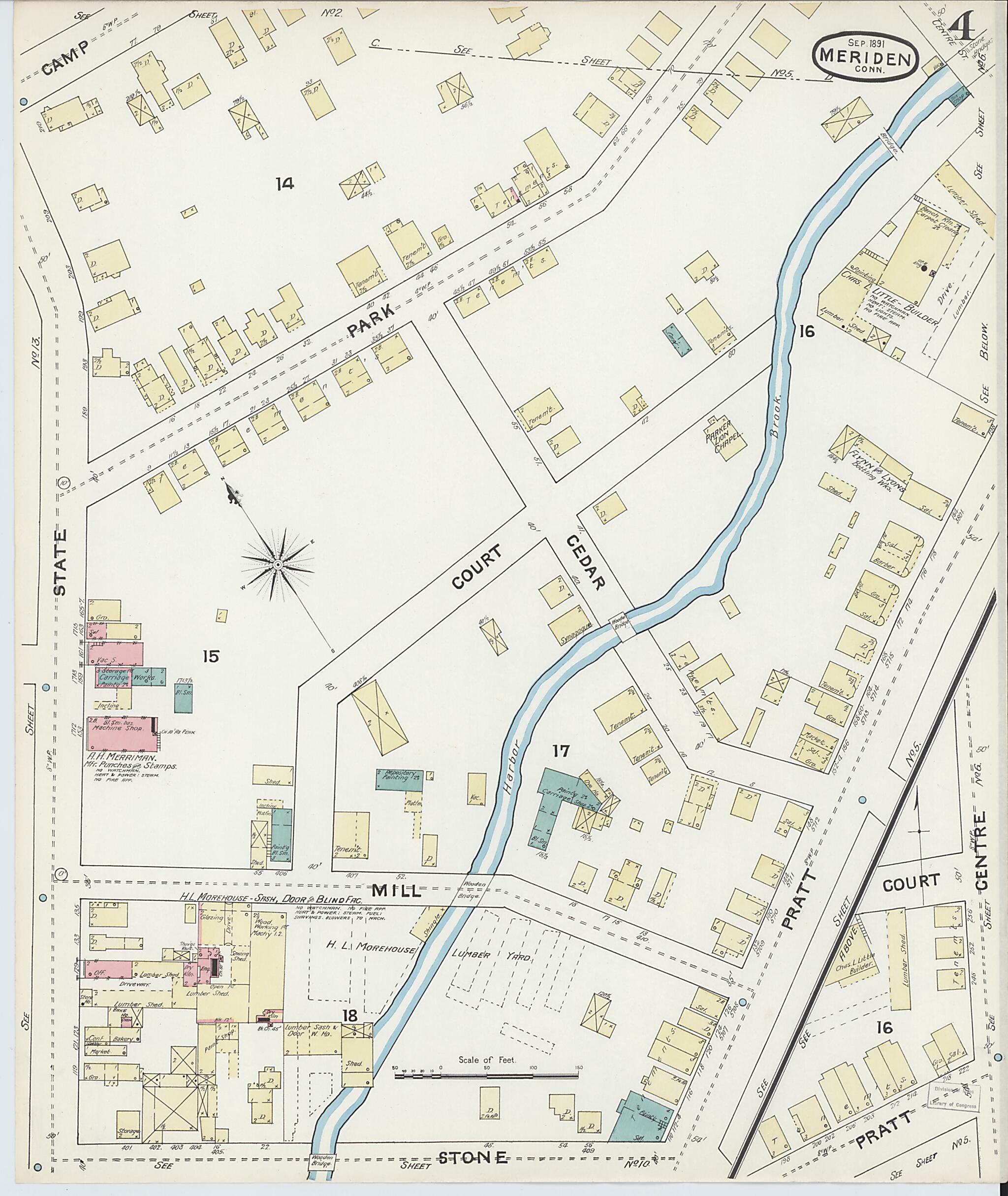 This old map of Meriden, New Haven County, Connecticut was created by Sanborn Map Company in 1891